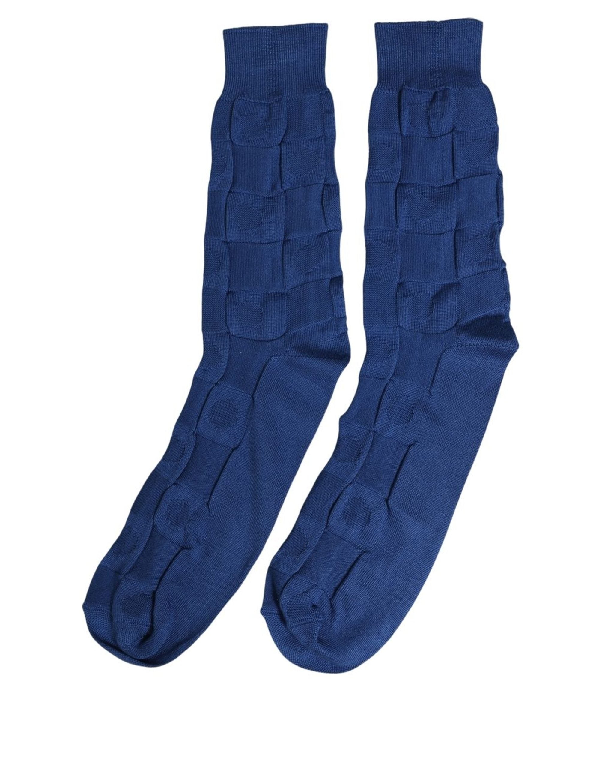 Dolce & Gabbana Royal Blue Checkered Silk Mid Calf Accessory Socks