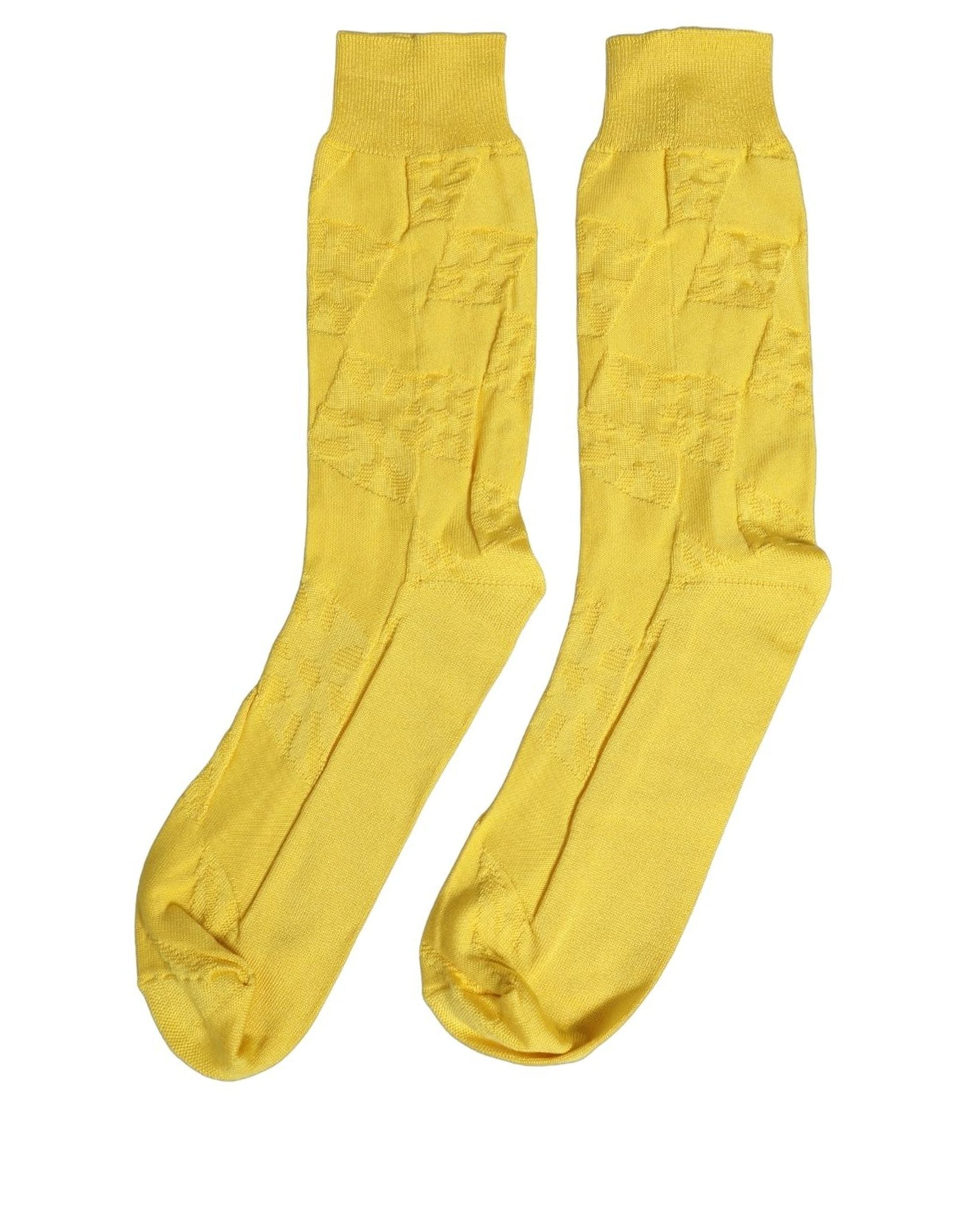 Dolce & Gabbana Men Yellow 100% Silk Mid Calf Accessory Socks