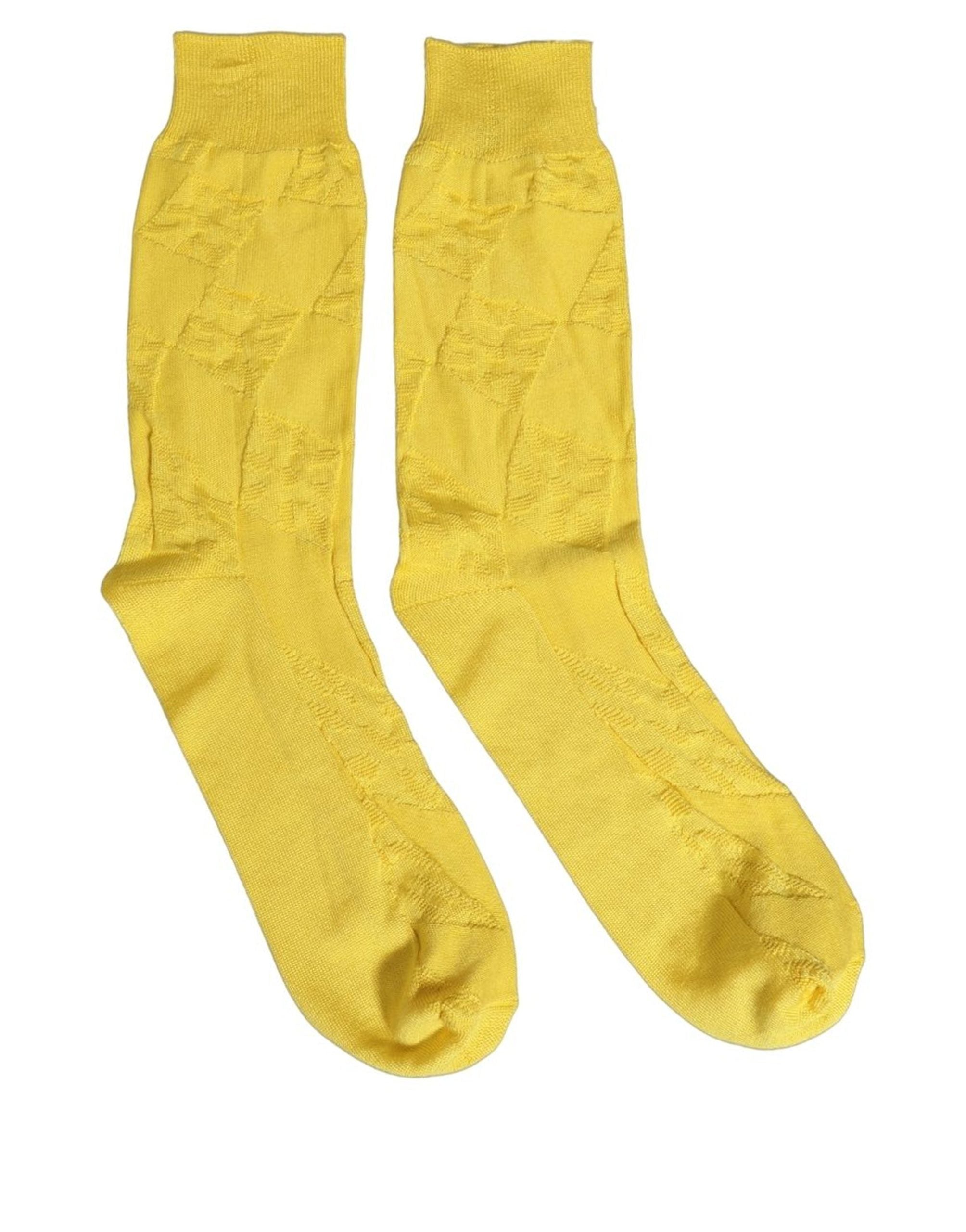 Dolce & Gabbana Men Yellow 100% Silk Mid Calf Accessory Socks