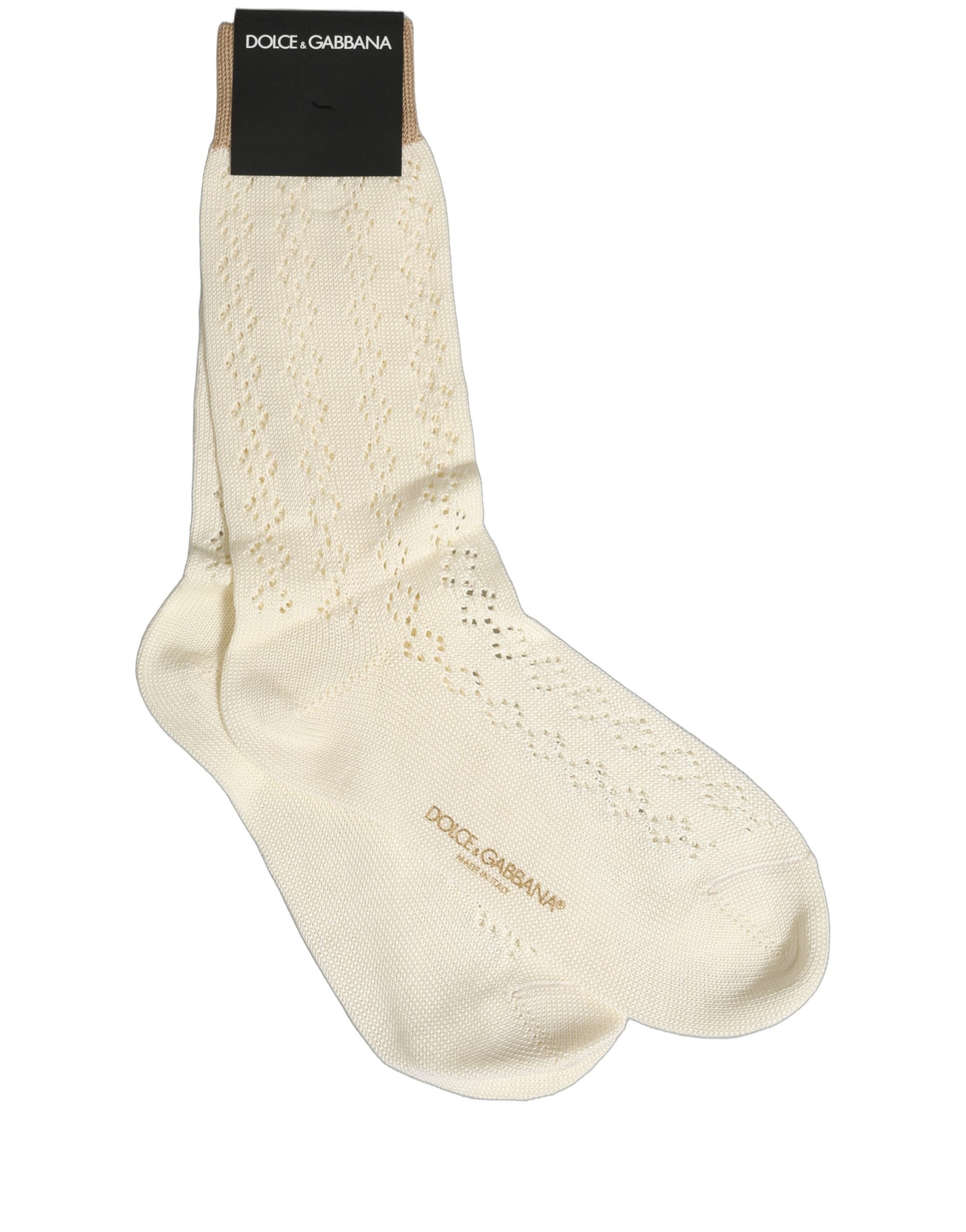 Dolce & Gabbana Off White Cotton Knit Mid Calf Accessory Socks