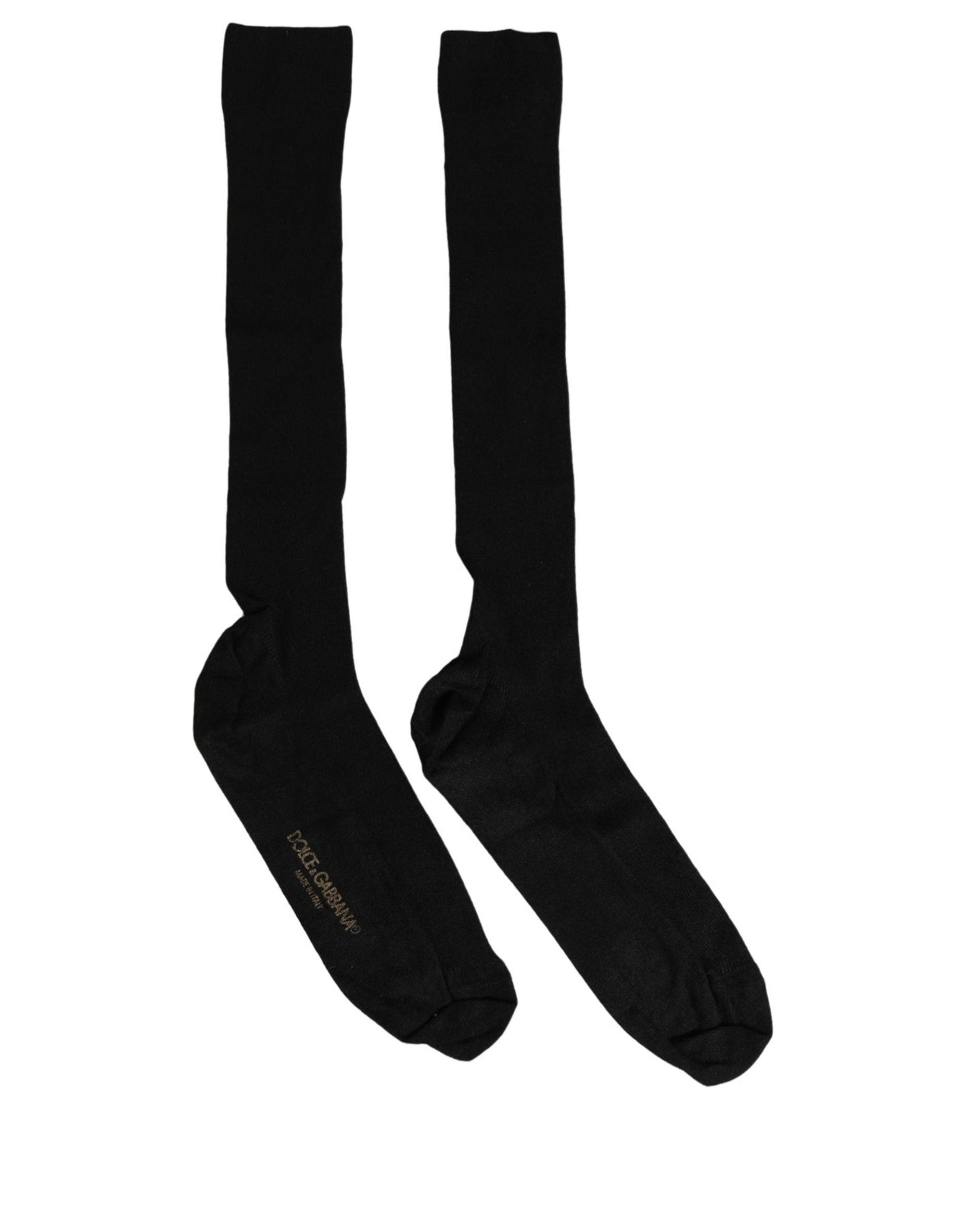 Dolce & Gabbana Men Black Viscose Logo Knee High Accessory Socks