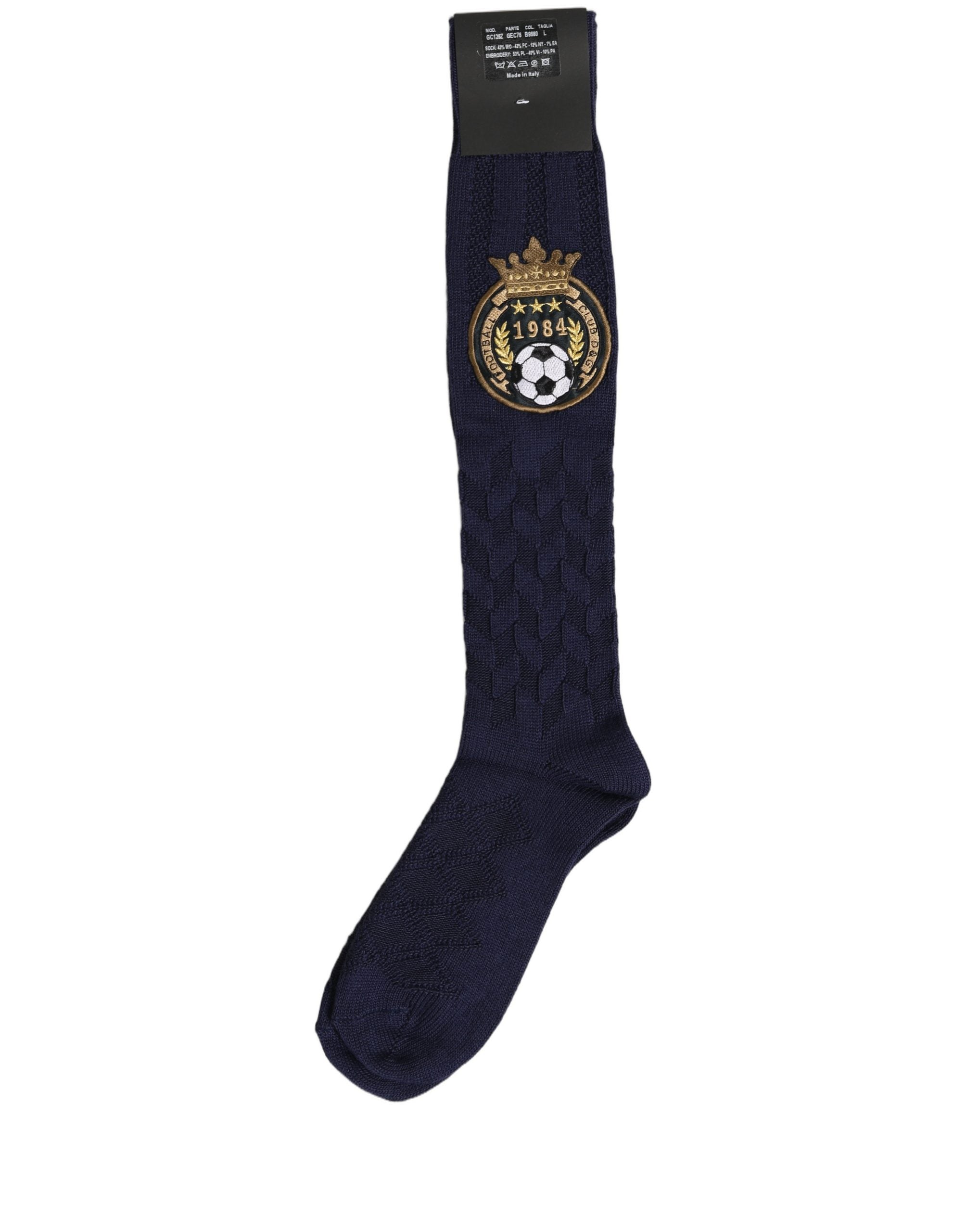 Dolce & Gabbana Navy Blue Wool Crest Logo Knee High Accessory Socks