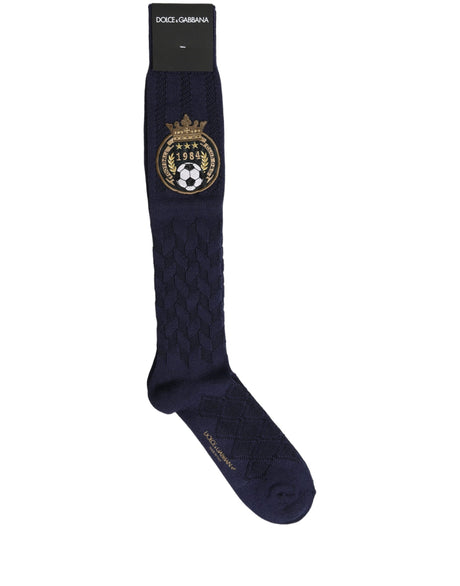 Dolce & Gabbana Navy Blue Wool Crest Logo Knee High Accessory Socks