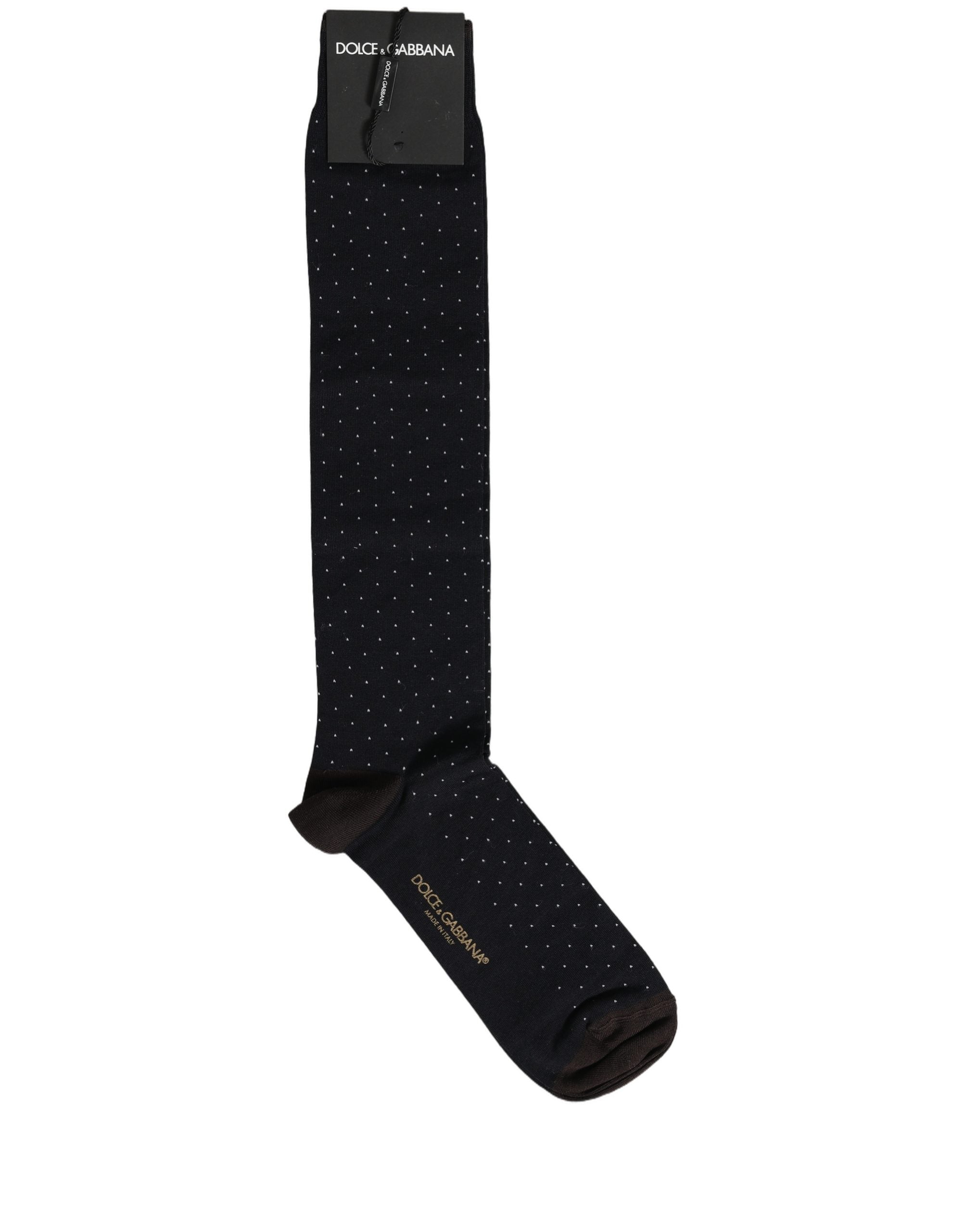Dolce & Gabbana Men Black Cotton Polka Dot Over The Calf Socks