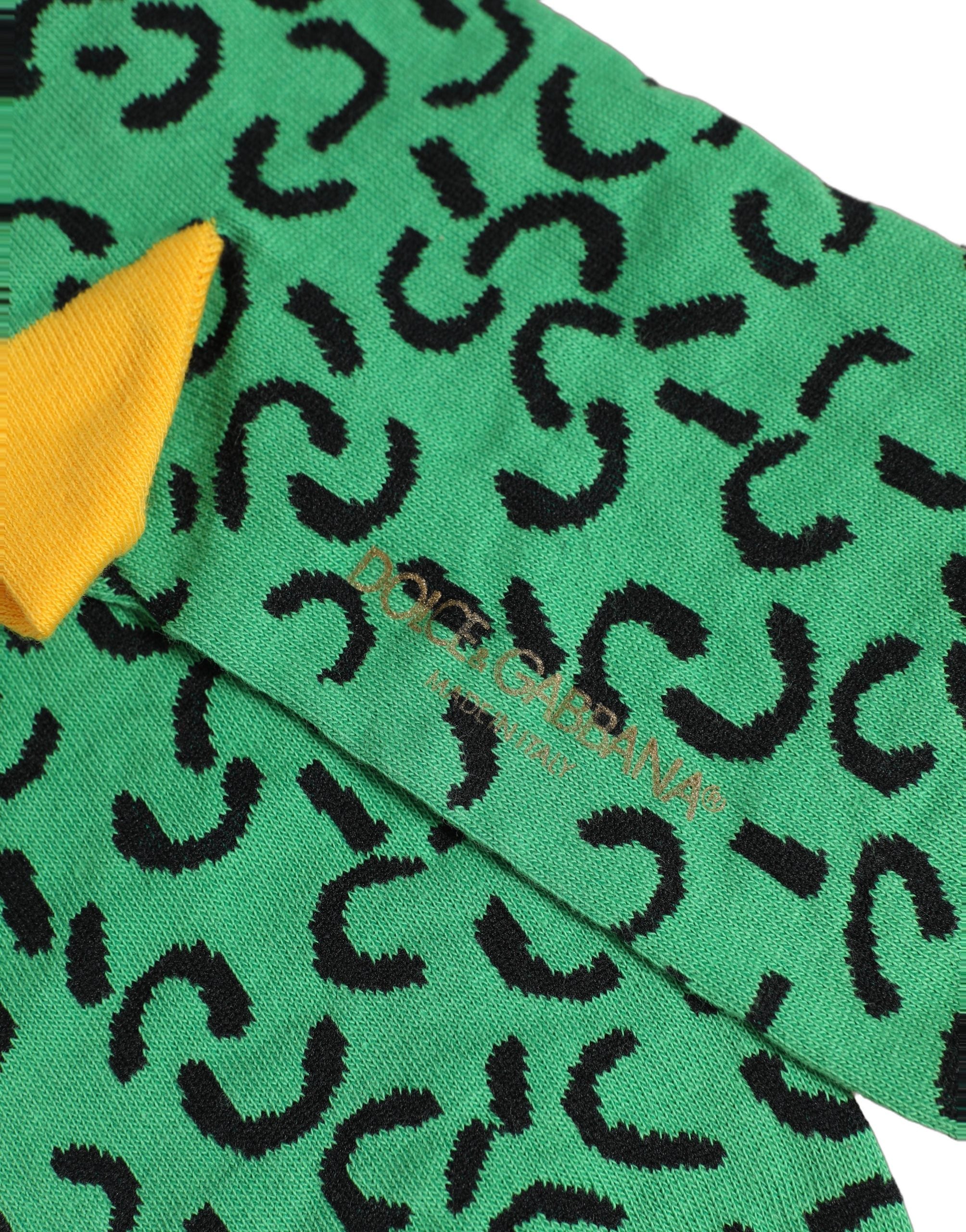Dolce & Gabbana Men Green Cotton Abstract Mid Calf Accessory Socks