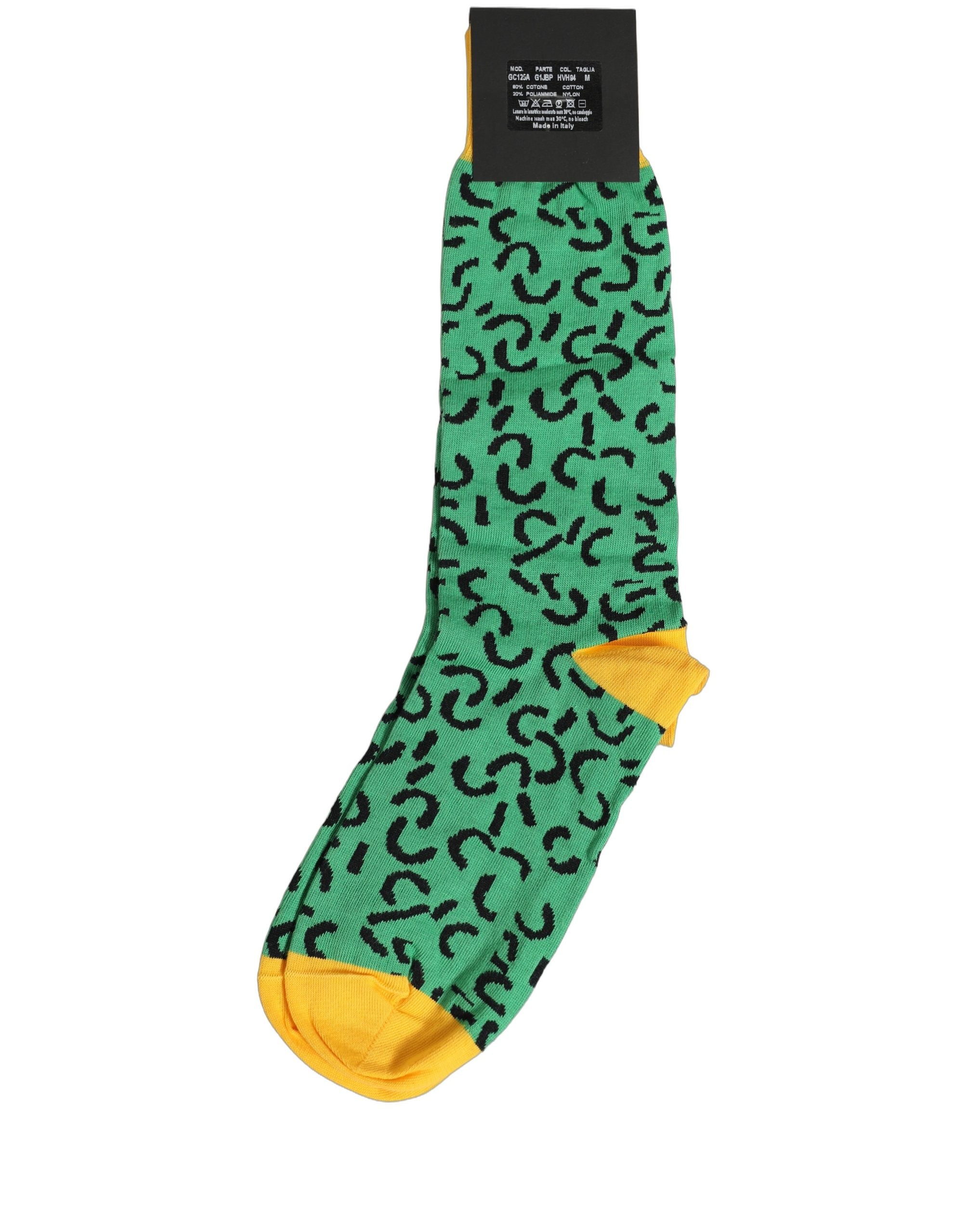 Dolce & Gabbana Men Green Cotton Abstract Mid Calf Accessory Socks