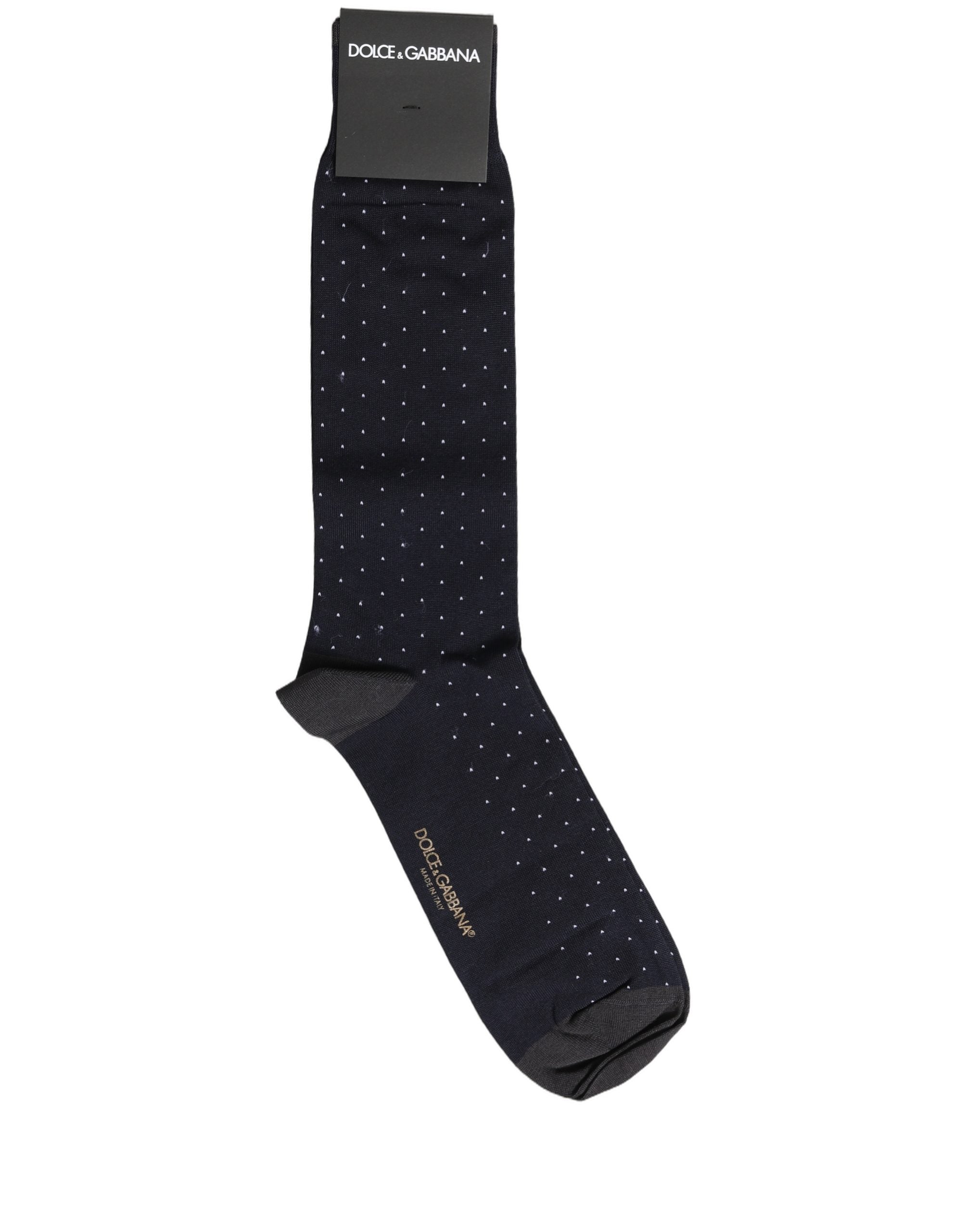 Dolce & Gabbana Men Black Cotton Polka Dot Mid Calf Accessory Socks