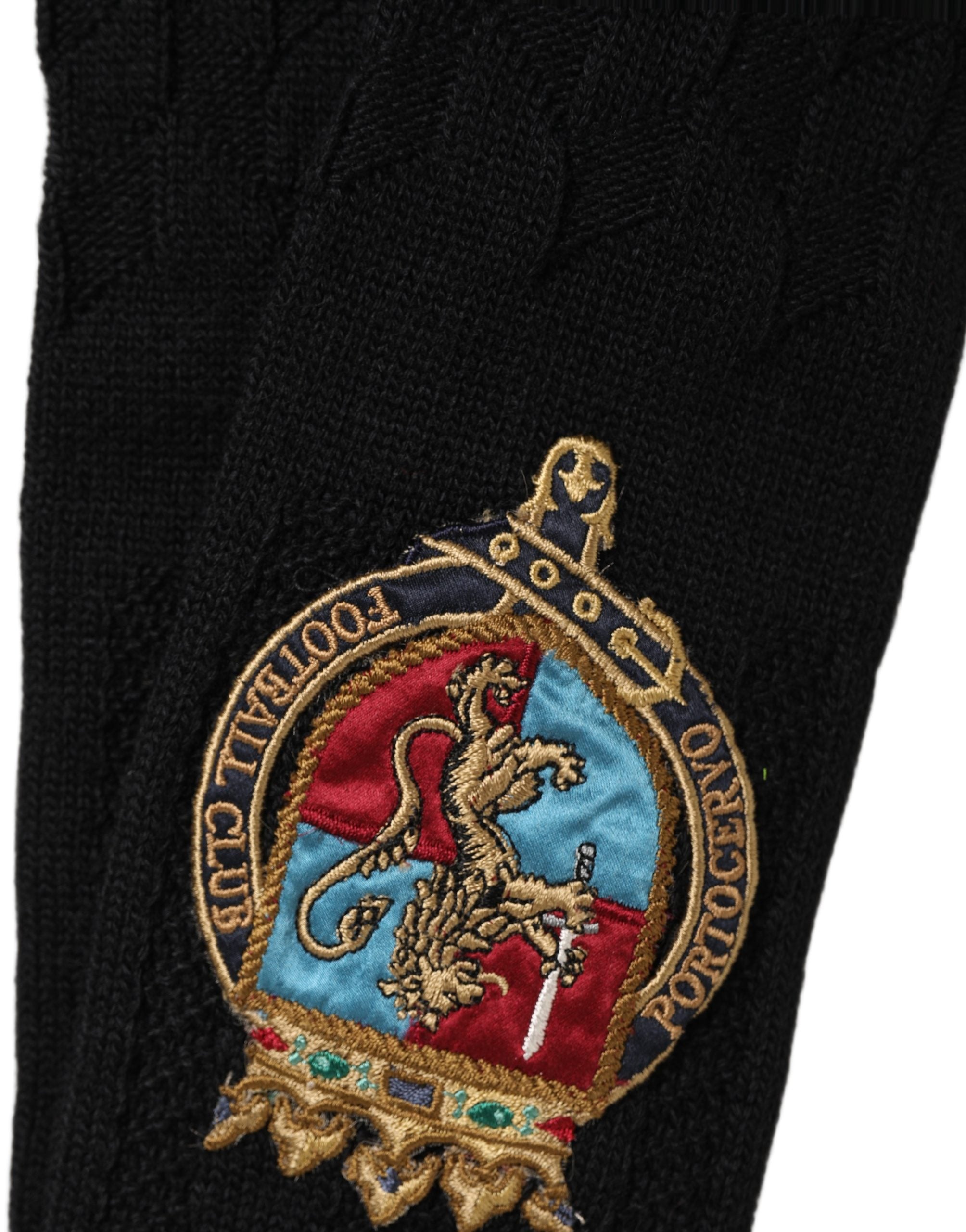 Dolce & Gabbana Men Black Wool Crest Logo Knee High Accessory Socks