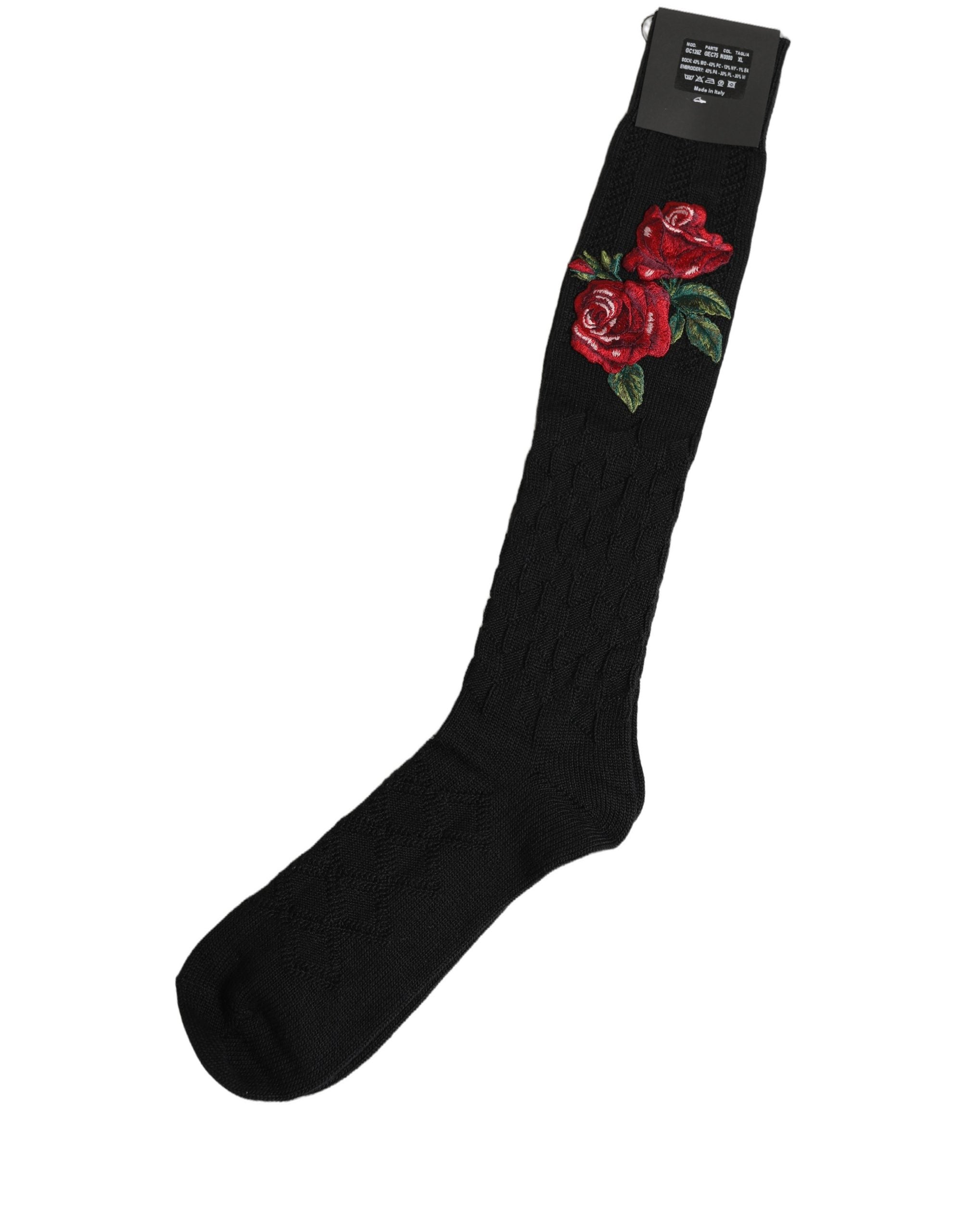 Dolce & Gabbana Black Wool Floral Over The Calf Accessory Socks