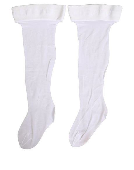 Dolce & Gabbana .White Nylon Logo Calf Long Women Accessory Socks