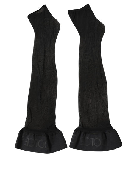 Dolce & Gabbana Black Nylon Logo Calf Long Women Accessory Socks