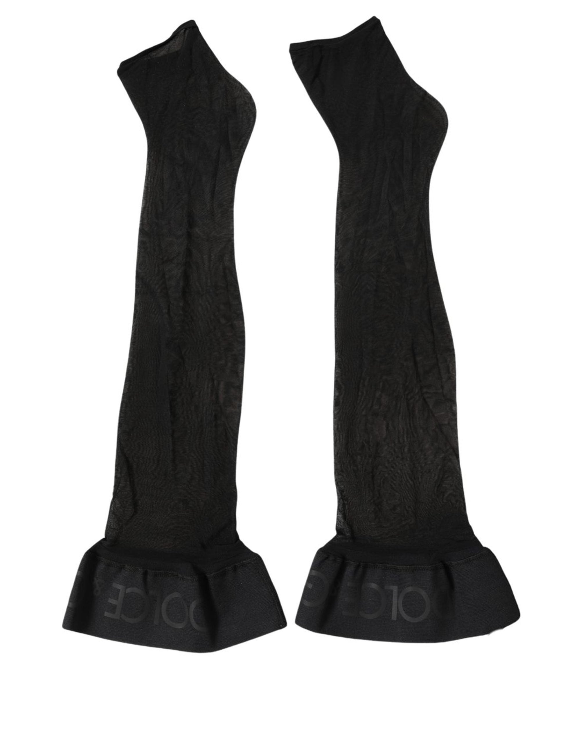 Dolce & Gabbana Black Nylon Logo Calf Long Women Accessory Socks