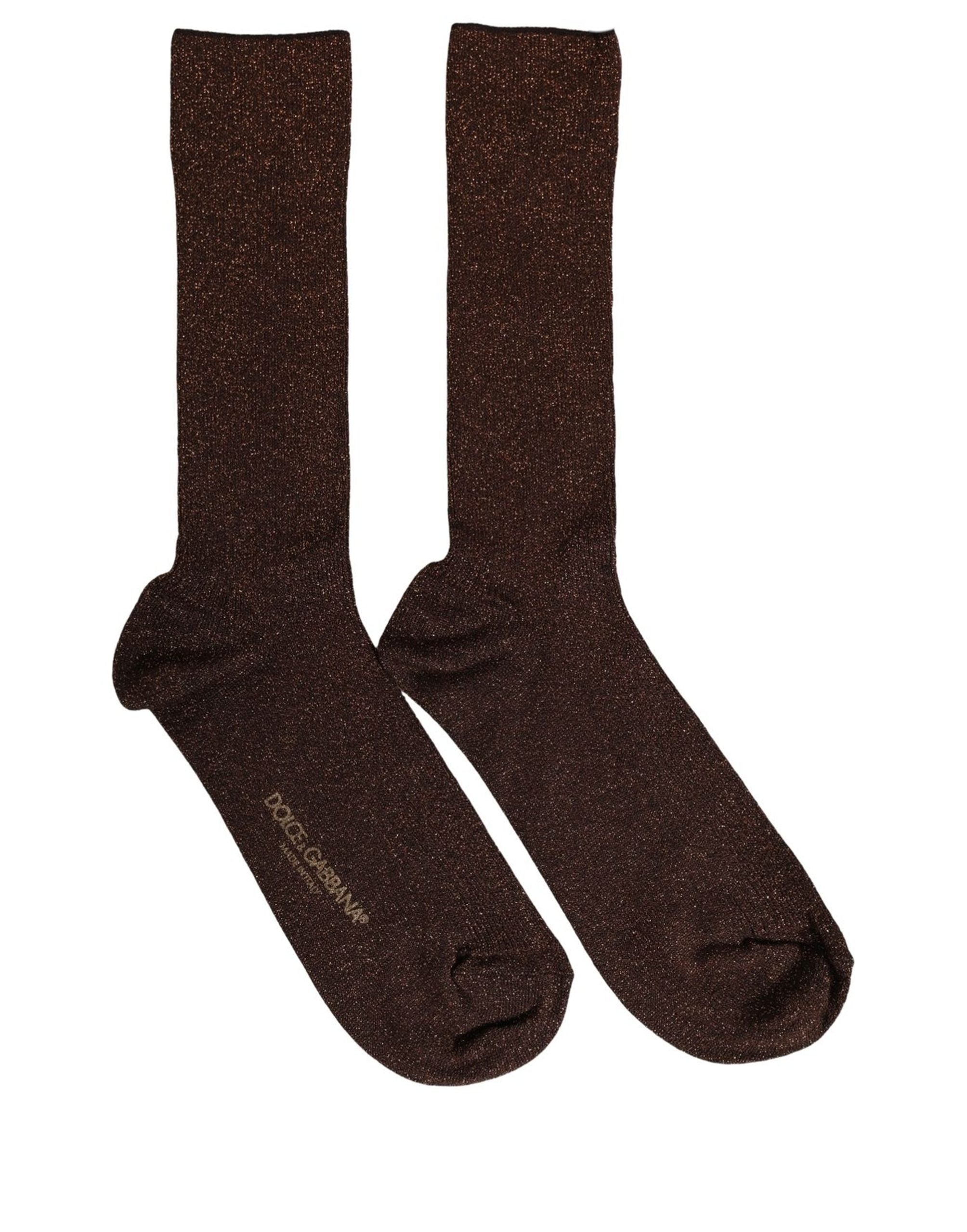 Dolce & Gabbana Dark Brown Viscose Logo Mid Calf Accessory Socks