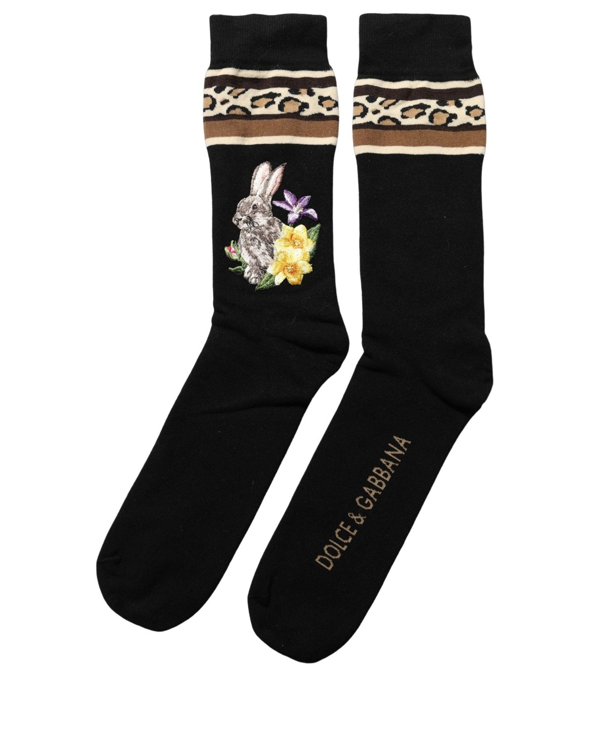Dolce & Gabbana Black Rabbit Floral Wool Mid Calf Accessory Socks