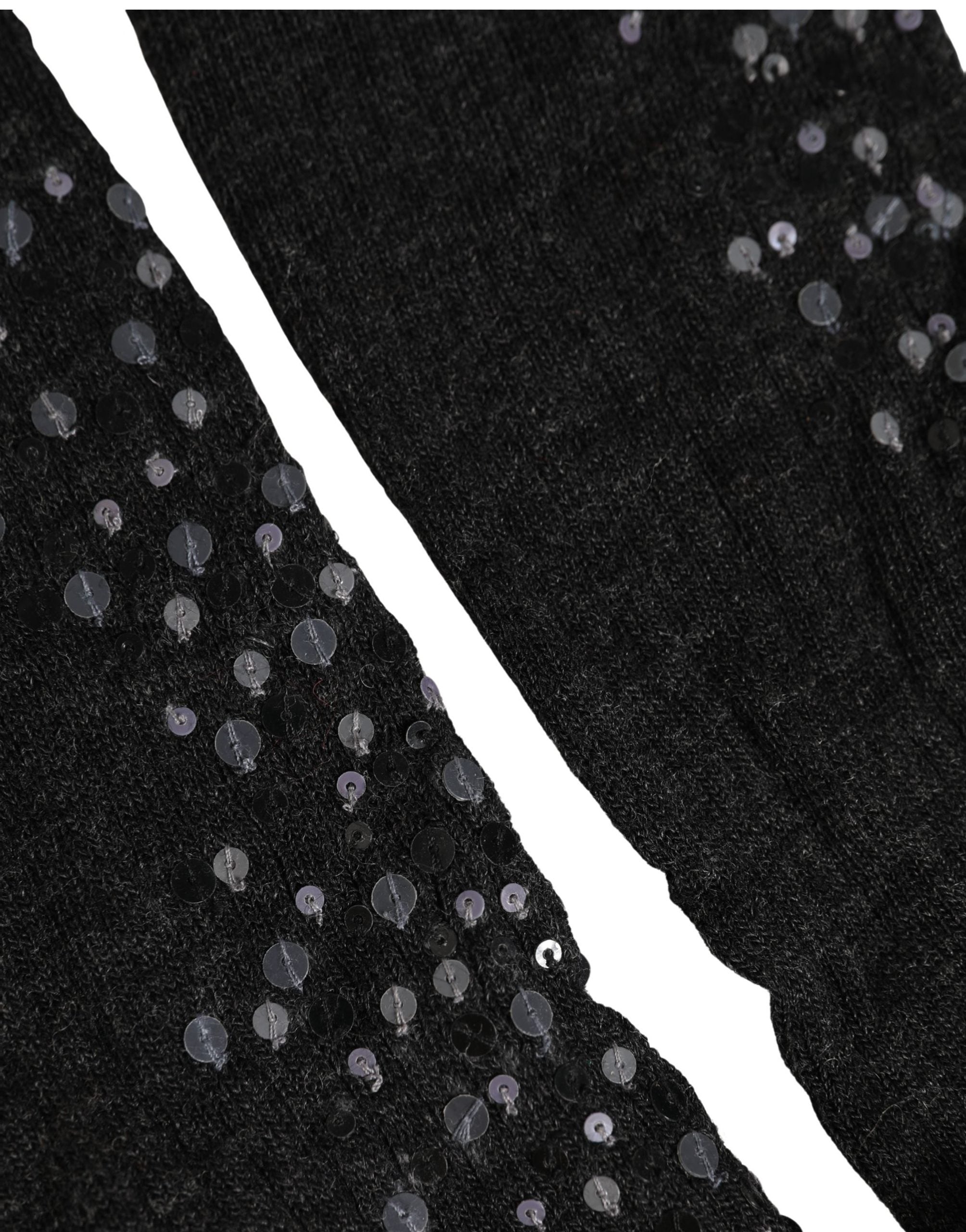 Dolce & Gabbana Dark Gray Sequined Wool Knee High Accessory Socks