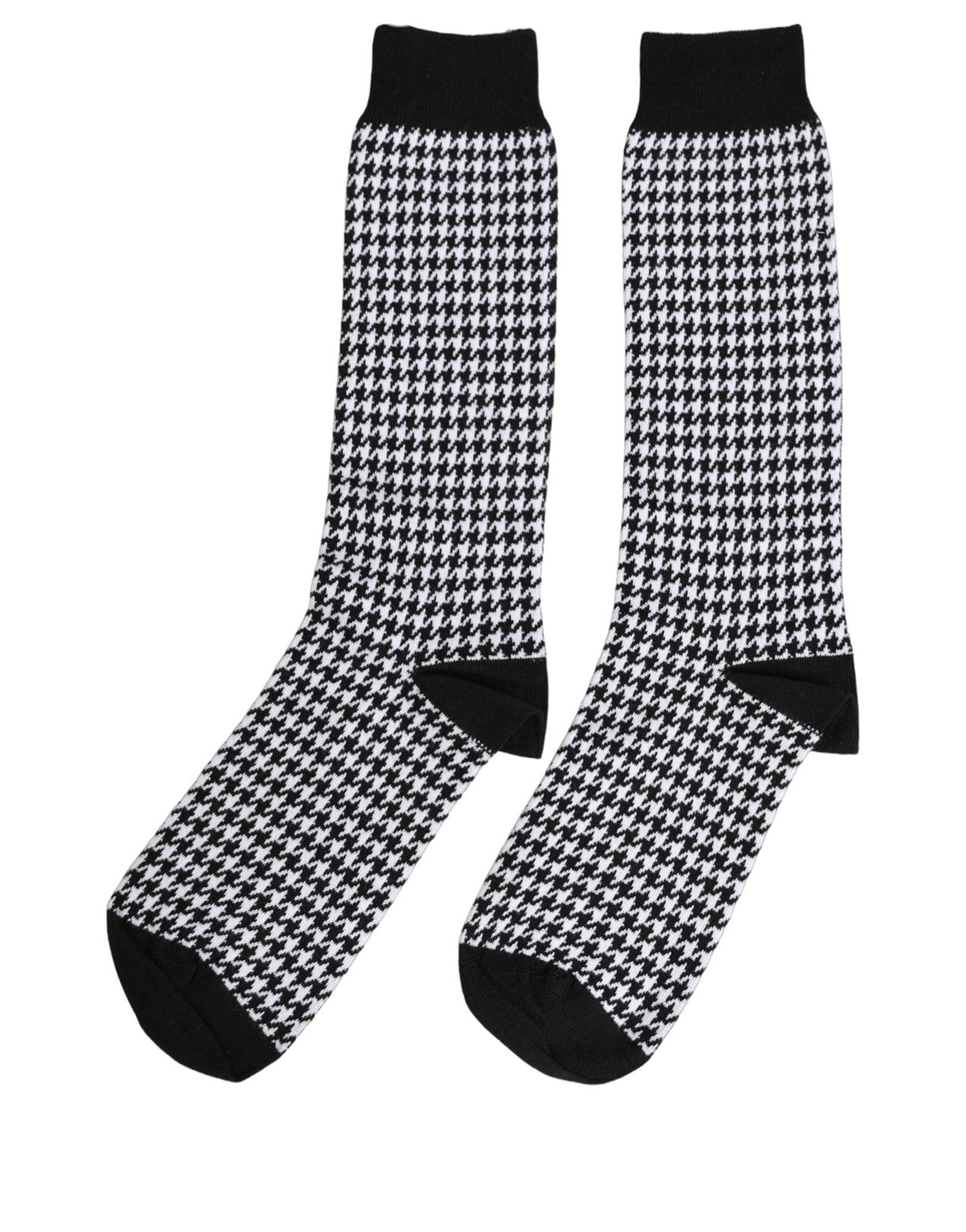 Dolce & Gabbana Black White Houndstooth Mid Calf Accessory Socks
