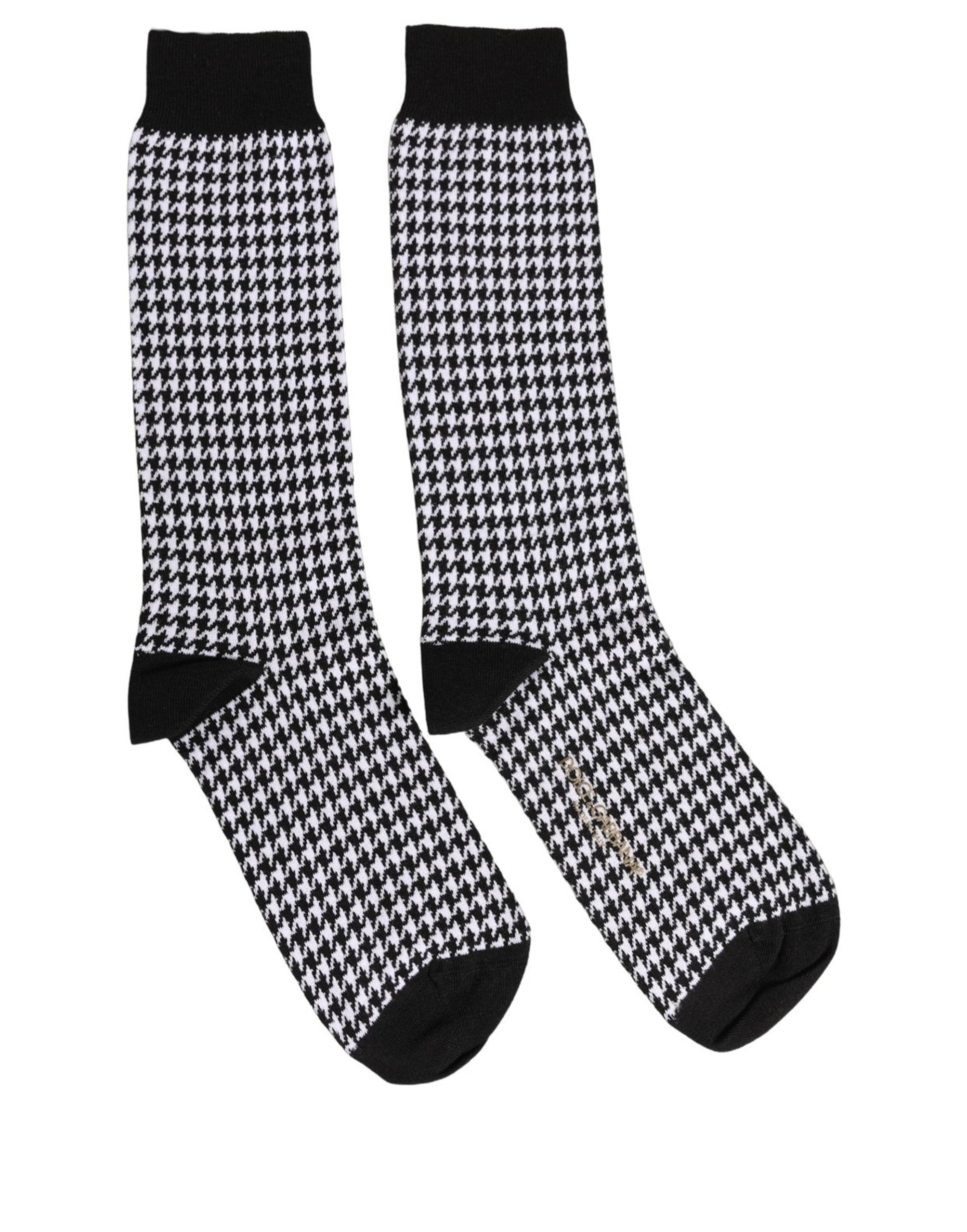 Dolce & Gabbana Black White Houndstooth Mid Calf Accessory Socks