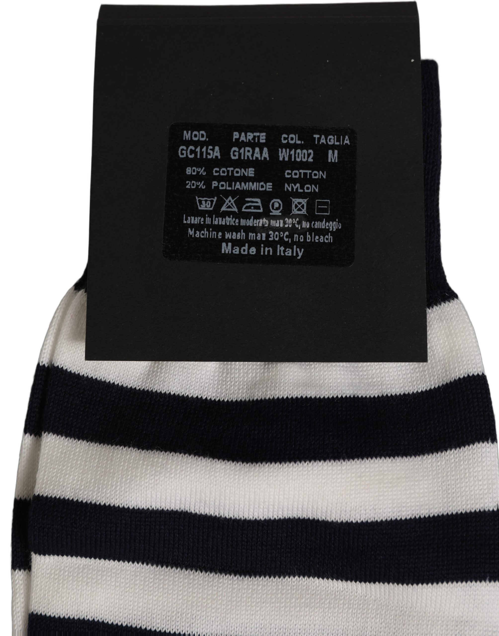 Dolce & Gabbana Black White Stripes Cotton Mid Calf Accessory Socks