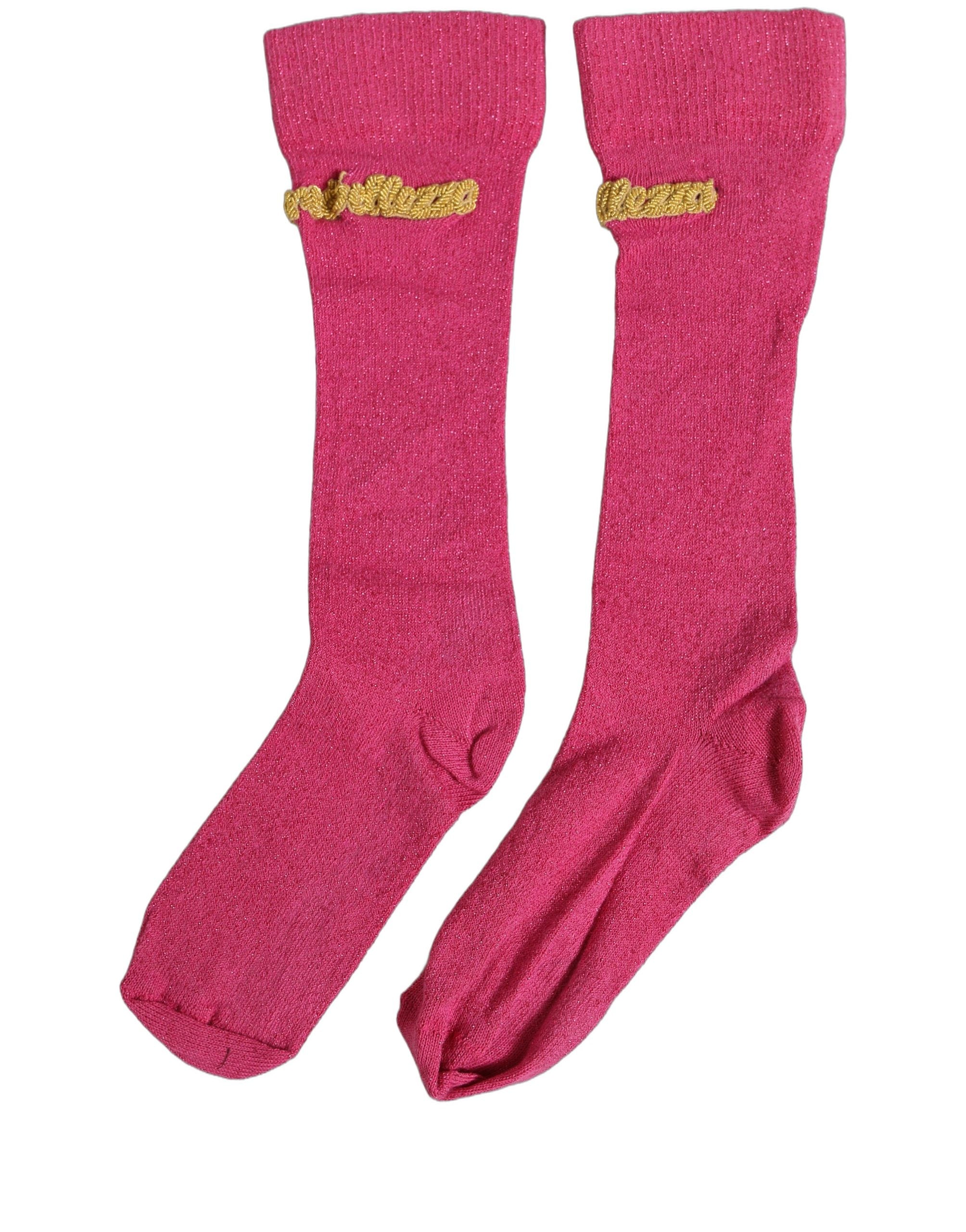 Dolce & Gabbana Pink Embroidered Cotton Mid Calf Accessory Socks