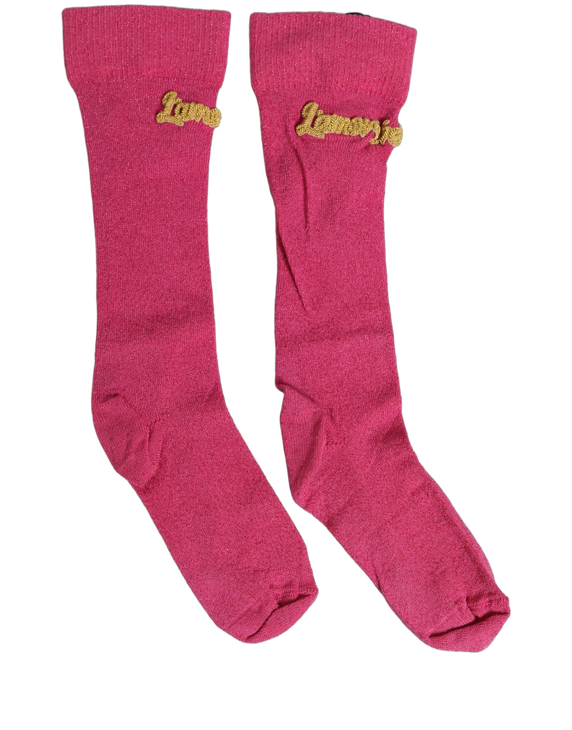 Dolce & Gabbana Pink Embroidered Cotton Mid Calf Accessory Socks