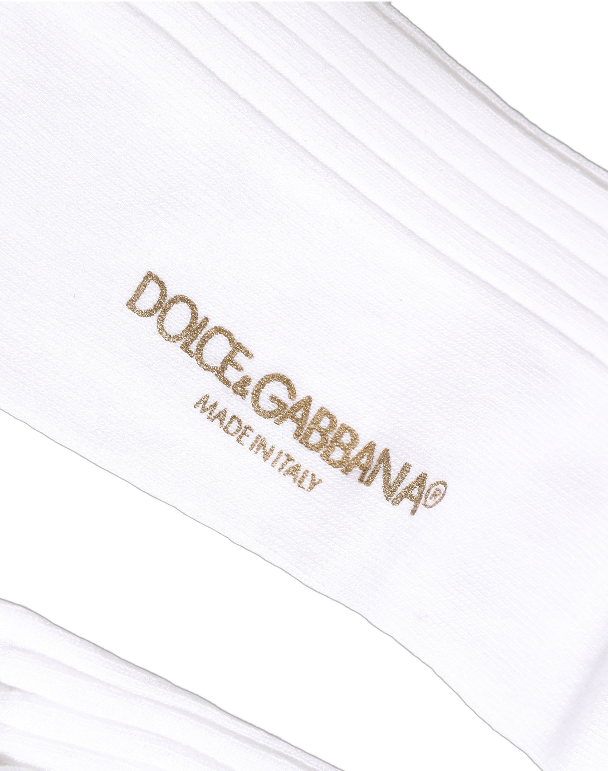 Dolce & Gabbana White Cotton Ribbed Logo Over The Calf Women Socks