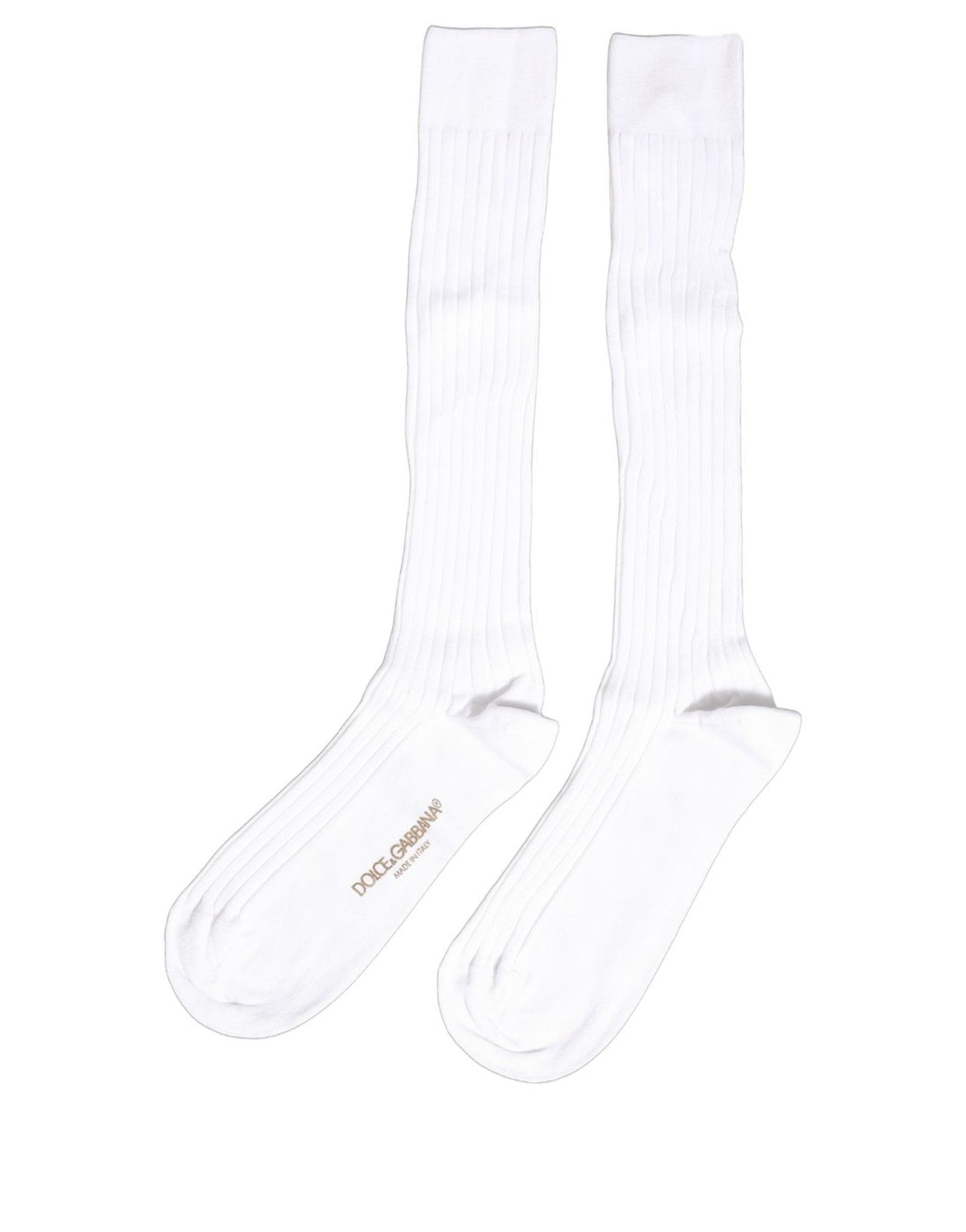 Dolce & Gabbana White Cotton Ribbed Logo Over The Calf Women Socks