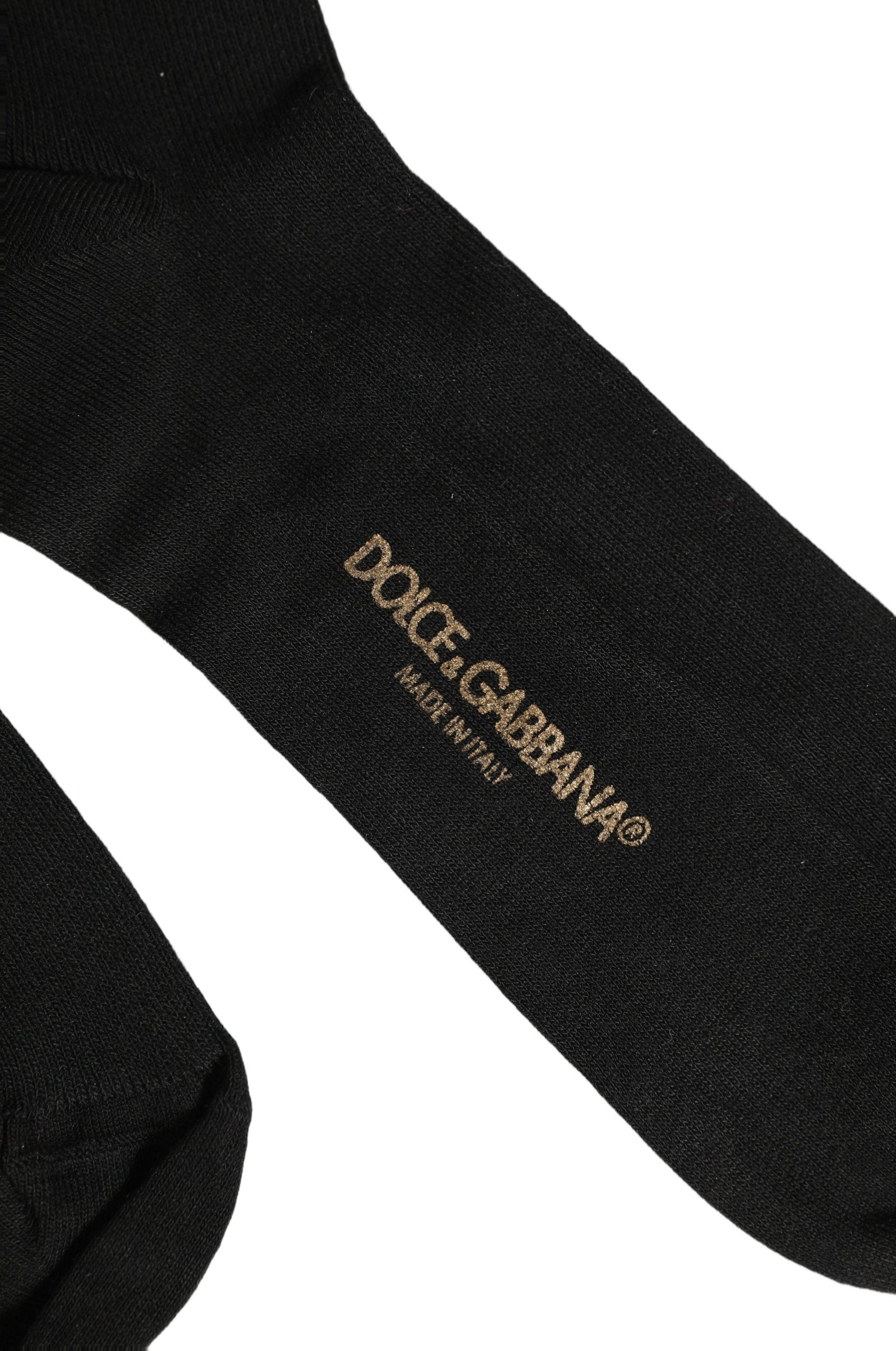 Dolce & Gabbana Black Cotton Ribbed Logo Over The Calf Women Socks