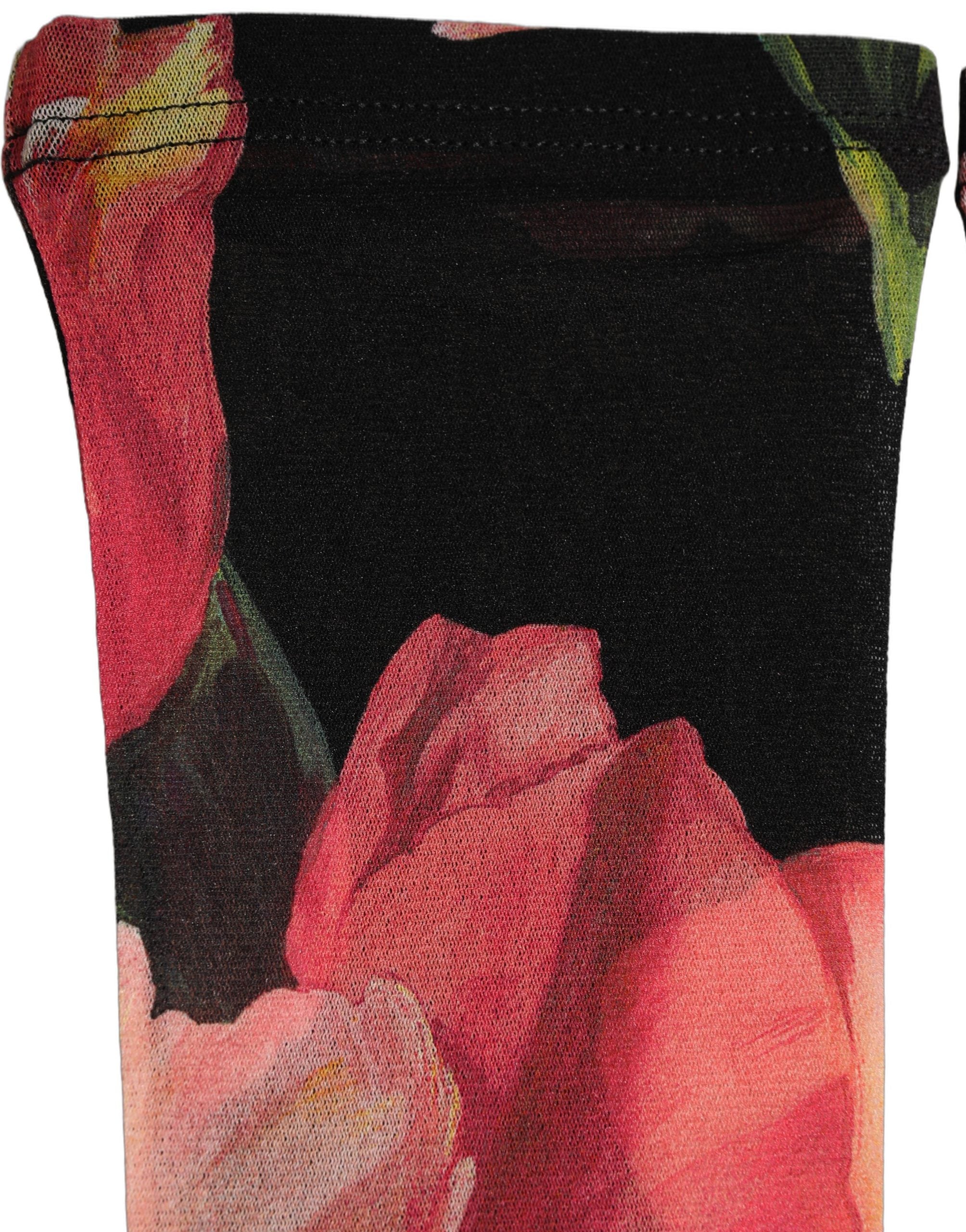 Dolce & Gabbana Black Pink Floral Tulip Nylon Stockings Socks