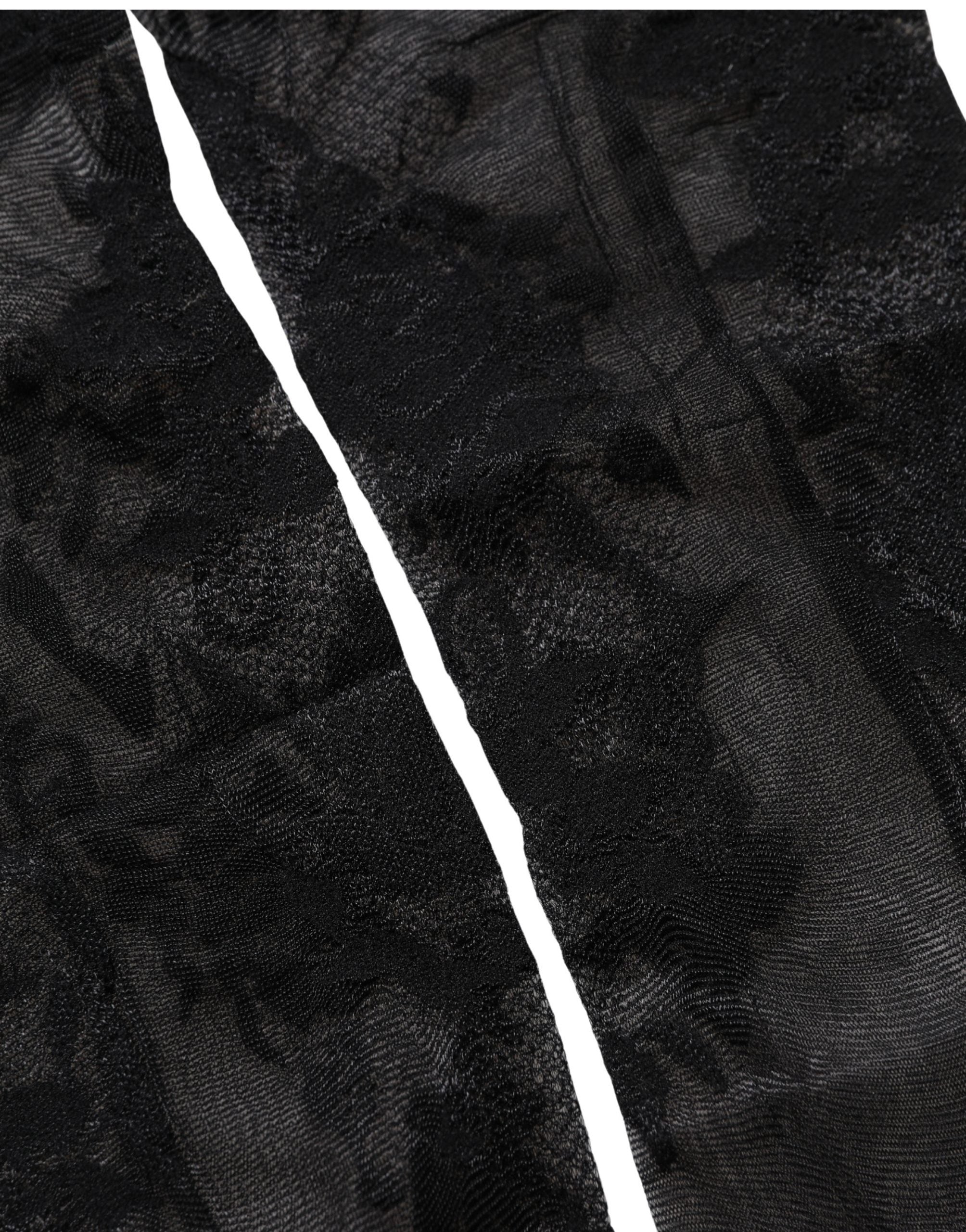 Dolce & Gabbana Black Floral Nylon Stretch Over The Calf Socks