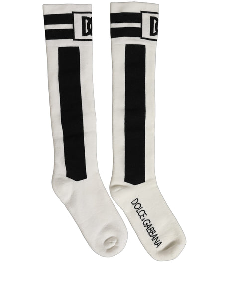 Dolce & Gabbana White Black Cotton Stretch Knee High Socks