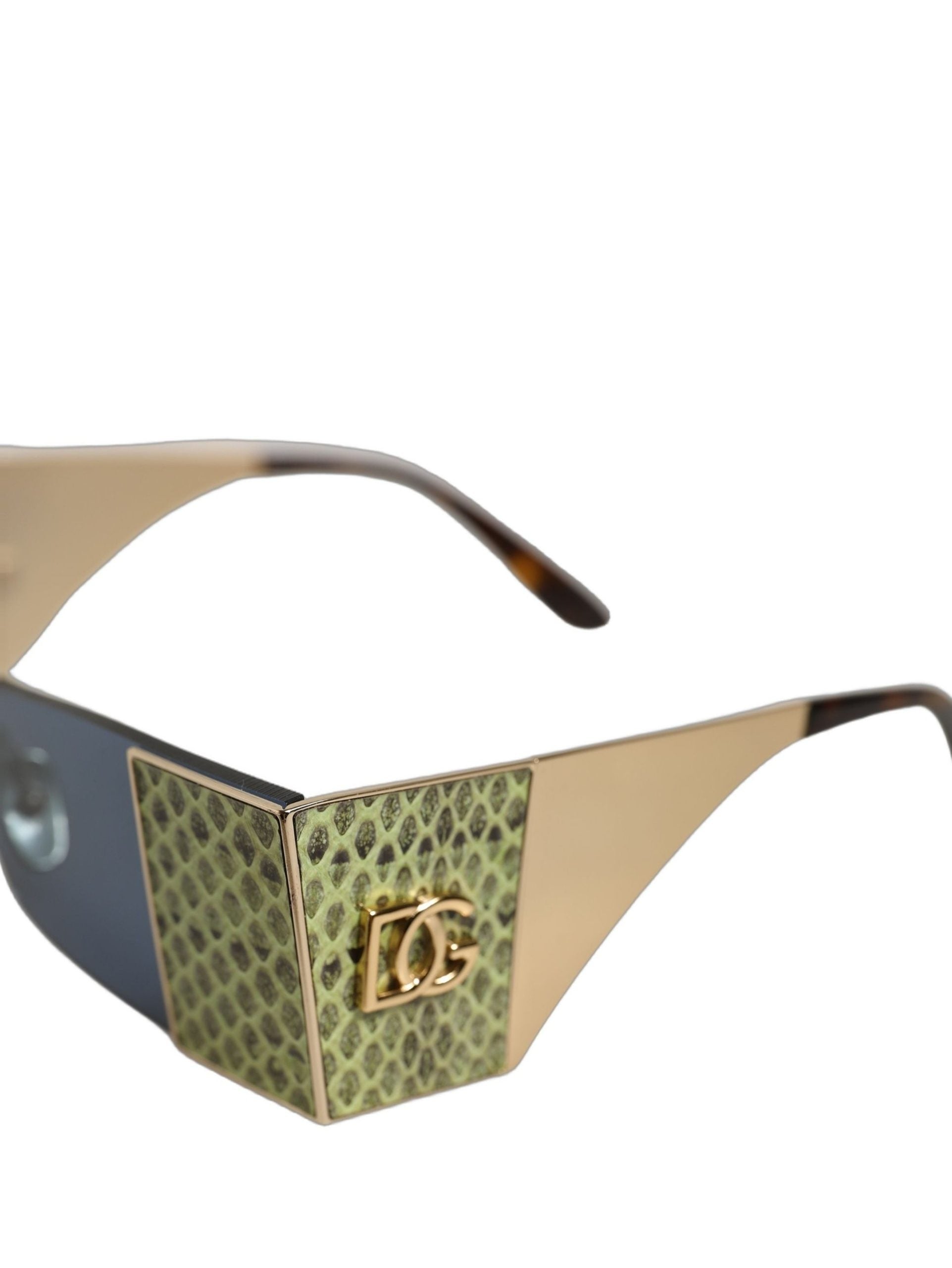 Dolce & Gabbana Gold Metal DG2263 Rectangle Snakeskin Frame Sunglasses