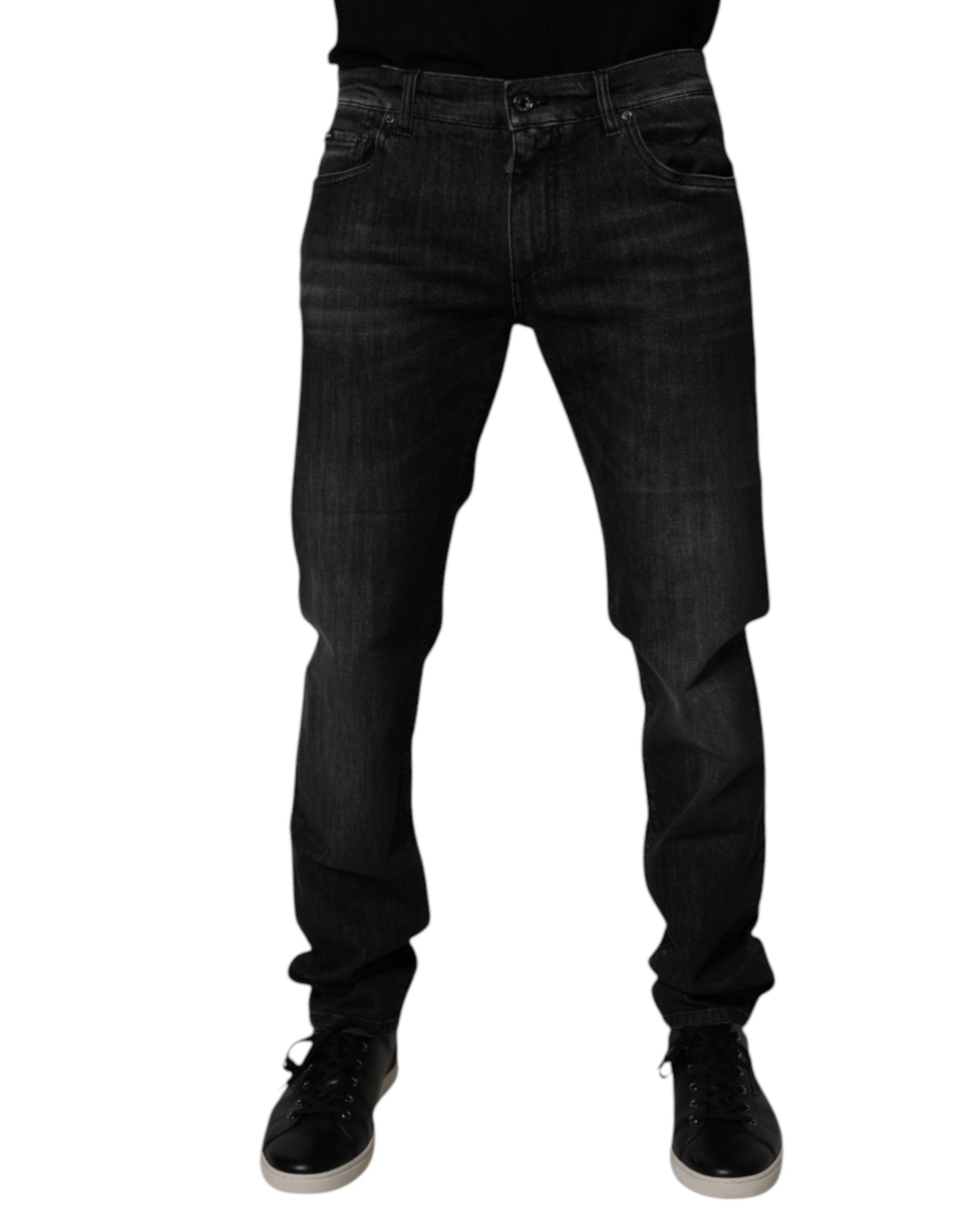 Dolce & Gabbana Dark Gray Washed Cotton Skinny Men Denim Jeans