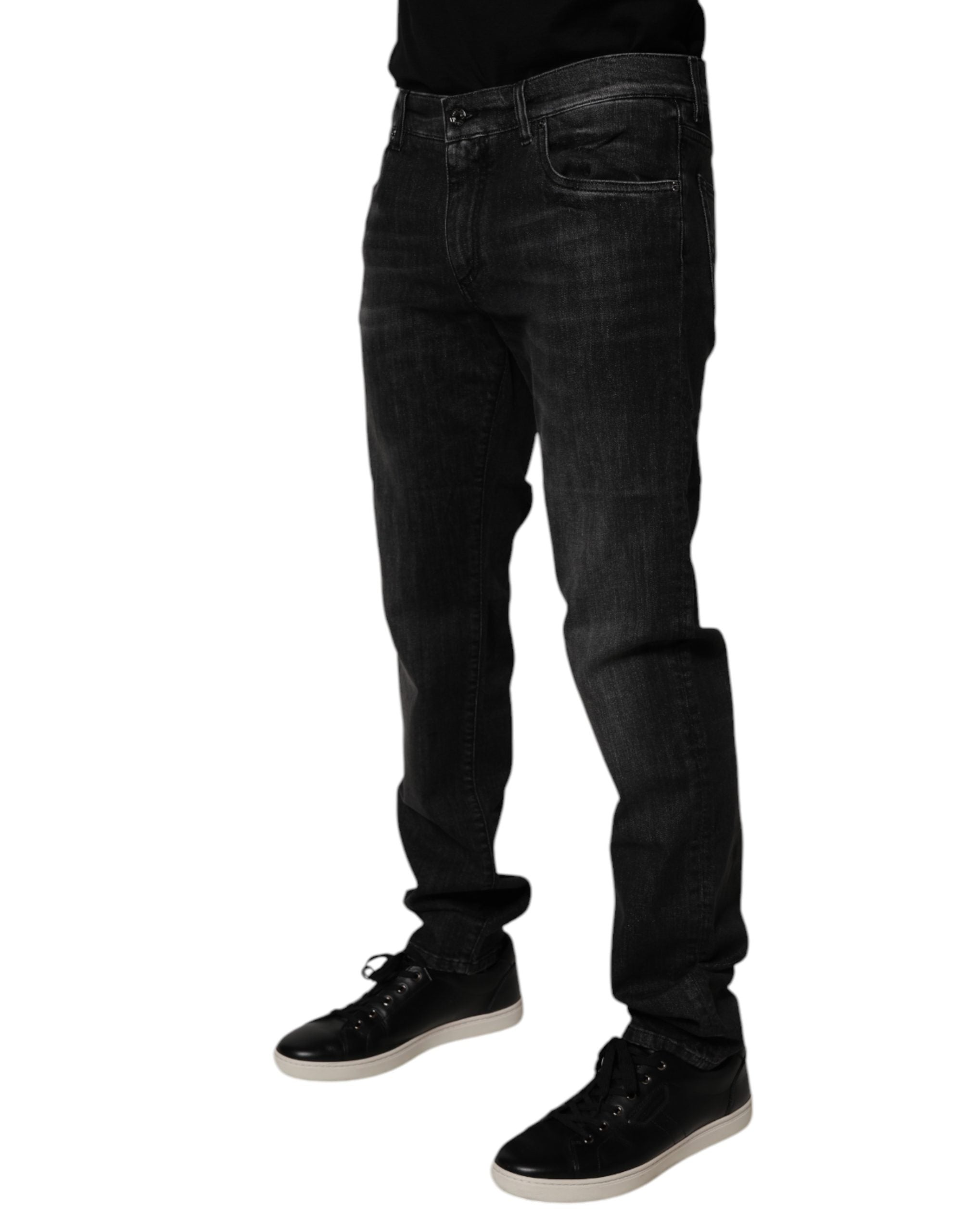 Dolce & Gabbana Dark Gray Washed Cotton Skinny Men Denim Jeans