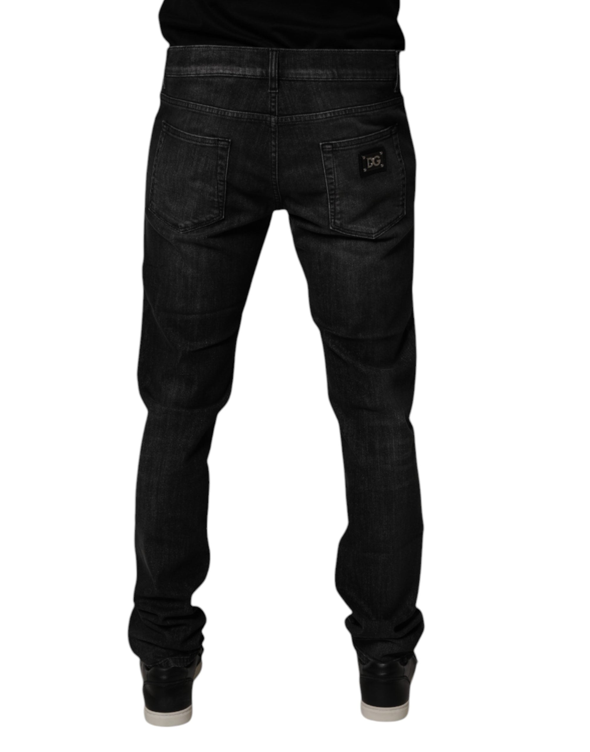 Dolce & Gabbana Dark Gray Washed Cotton Skinny Men Denim Jeans