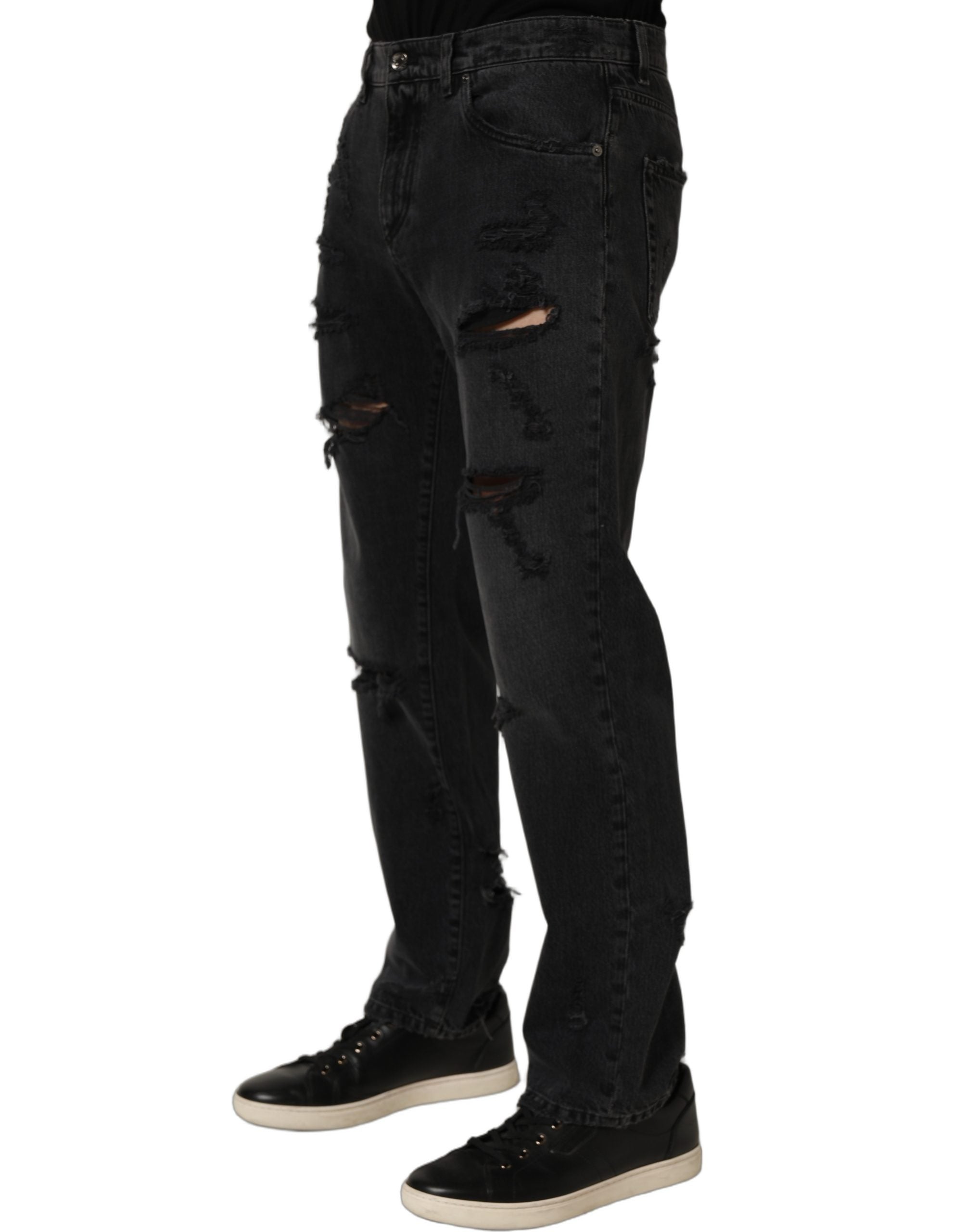 Dolce & Gabbana Dark Gray Cotton Ripped Men Denim Jeans