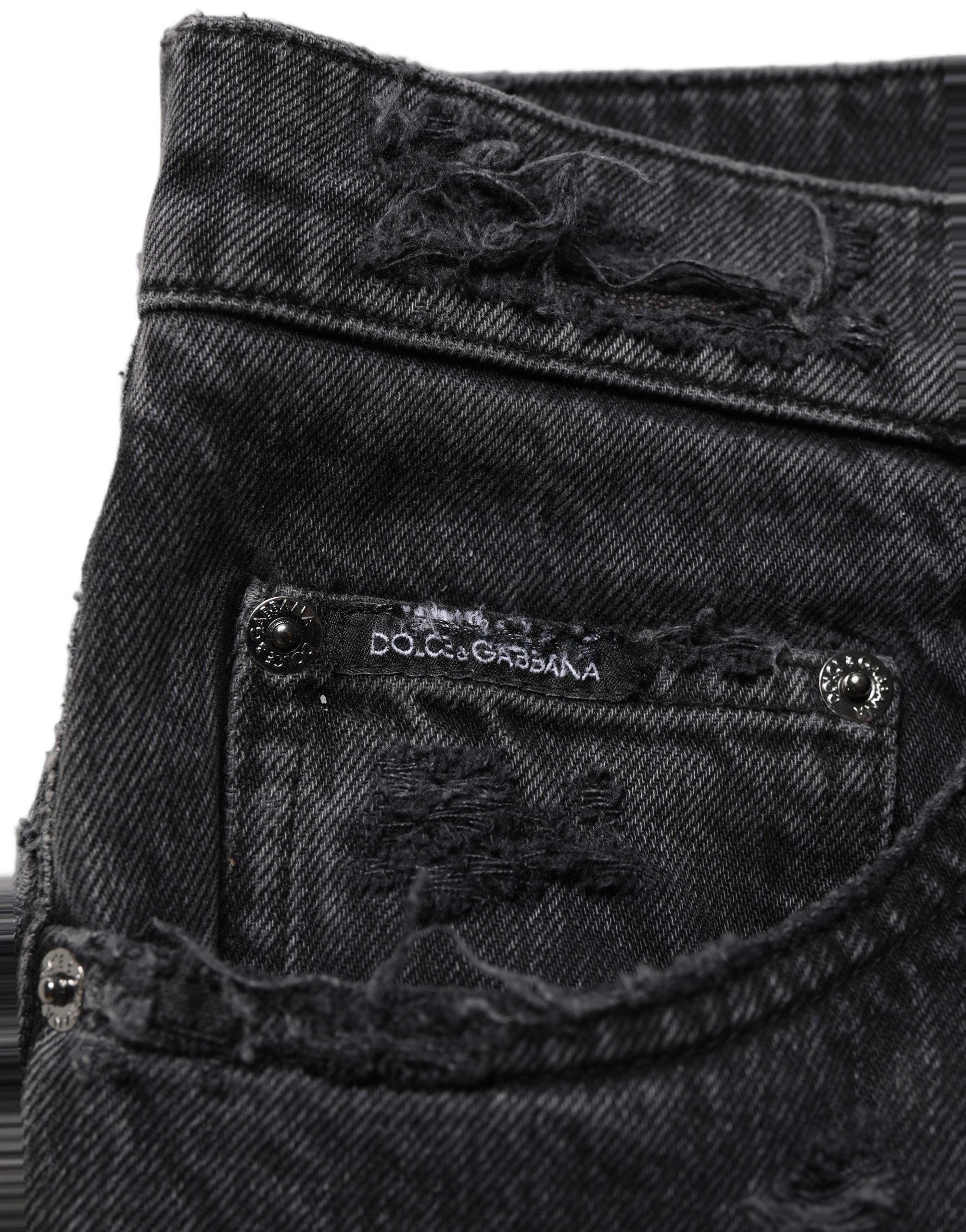Dolce & Gabbana Dark Gray Cotton Ripped Men Denim Jeans