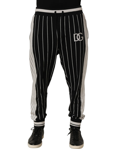 Dolce & Gabbana Black Striped DG Patch Men Sweatpants Pants