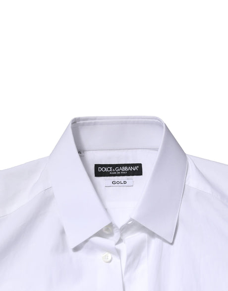 Dolce & Gabbana White GOLD Crown Bee Cotton Formal Dress Shirt