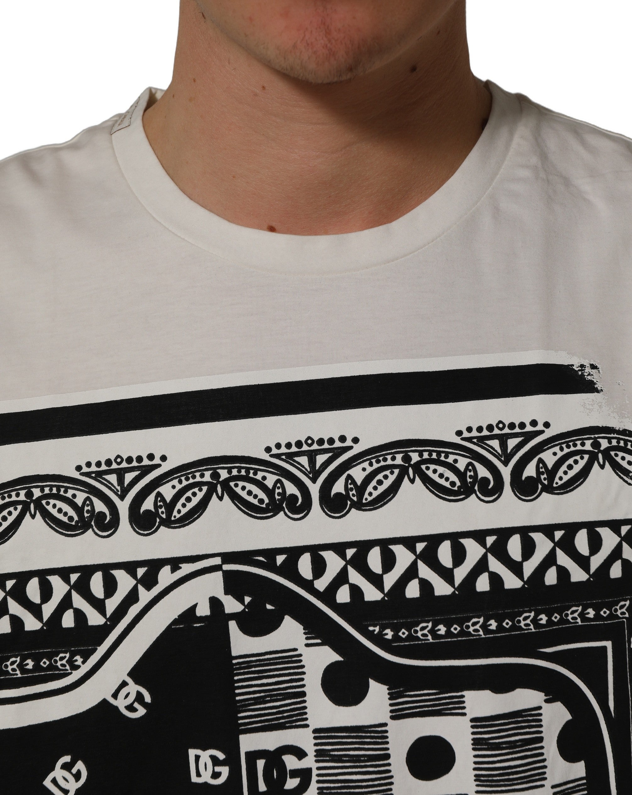 Dolce & Gabbana White Bandana Print Cotton Crew Neck T-shirt