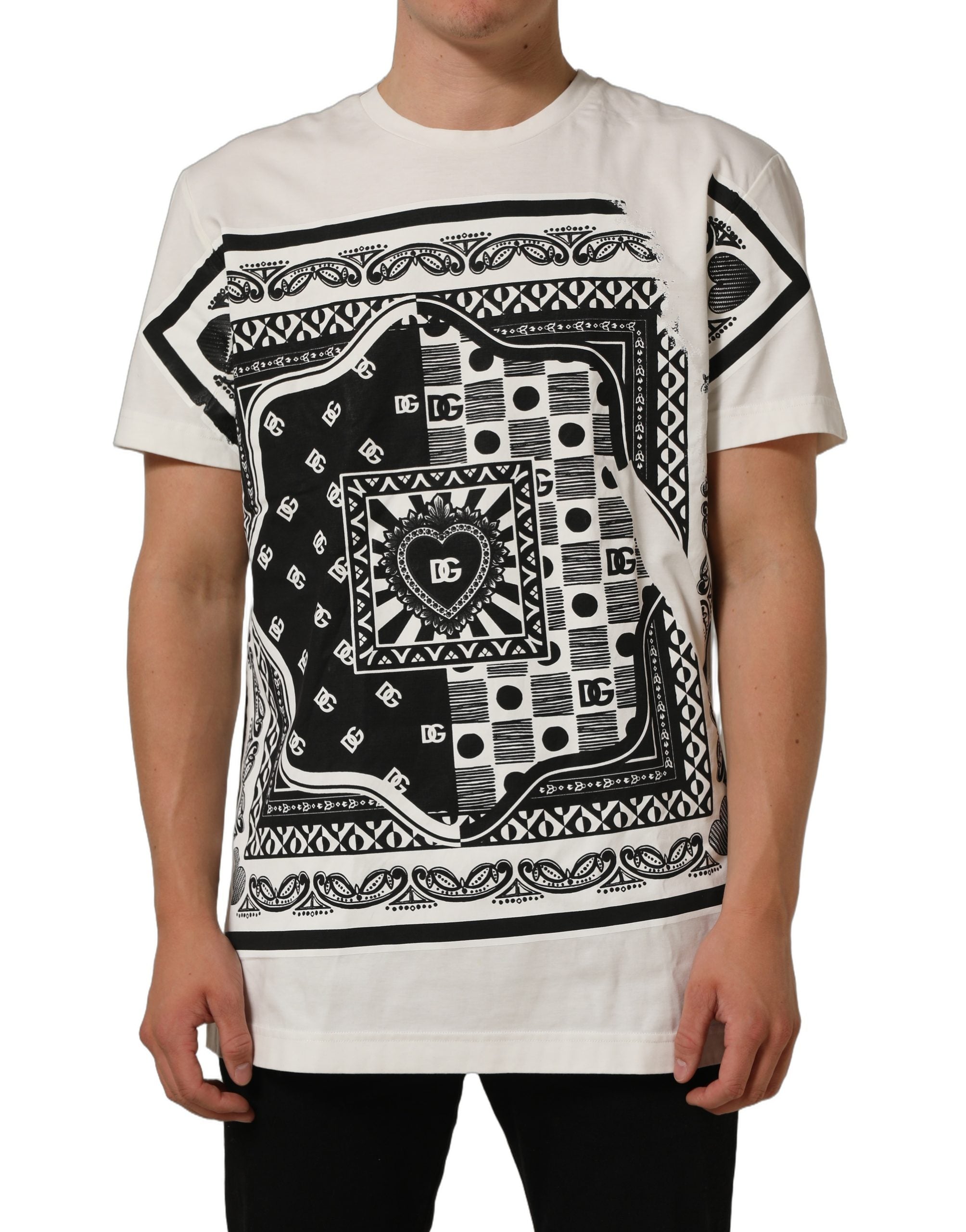 Dolce & Gabbana White Bandana Print Cotton Crew Neck T-shirt