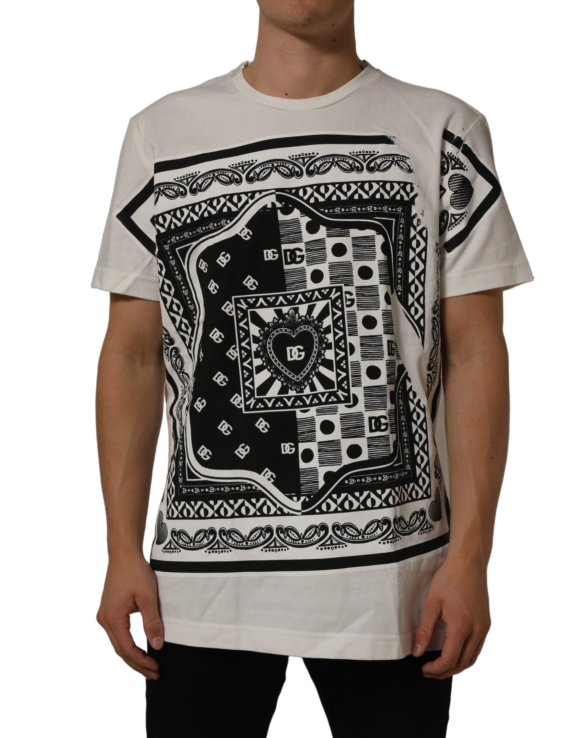 Dolce & Gabbana White Bandana Print Cotton CrewNeck T-shirt