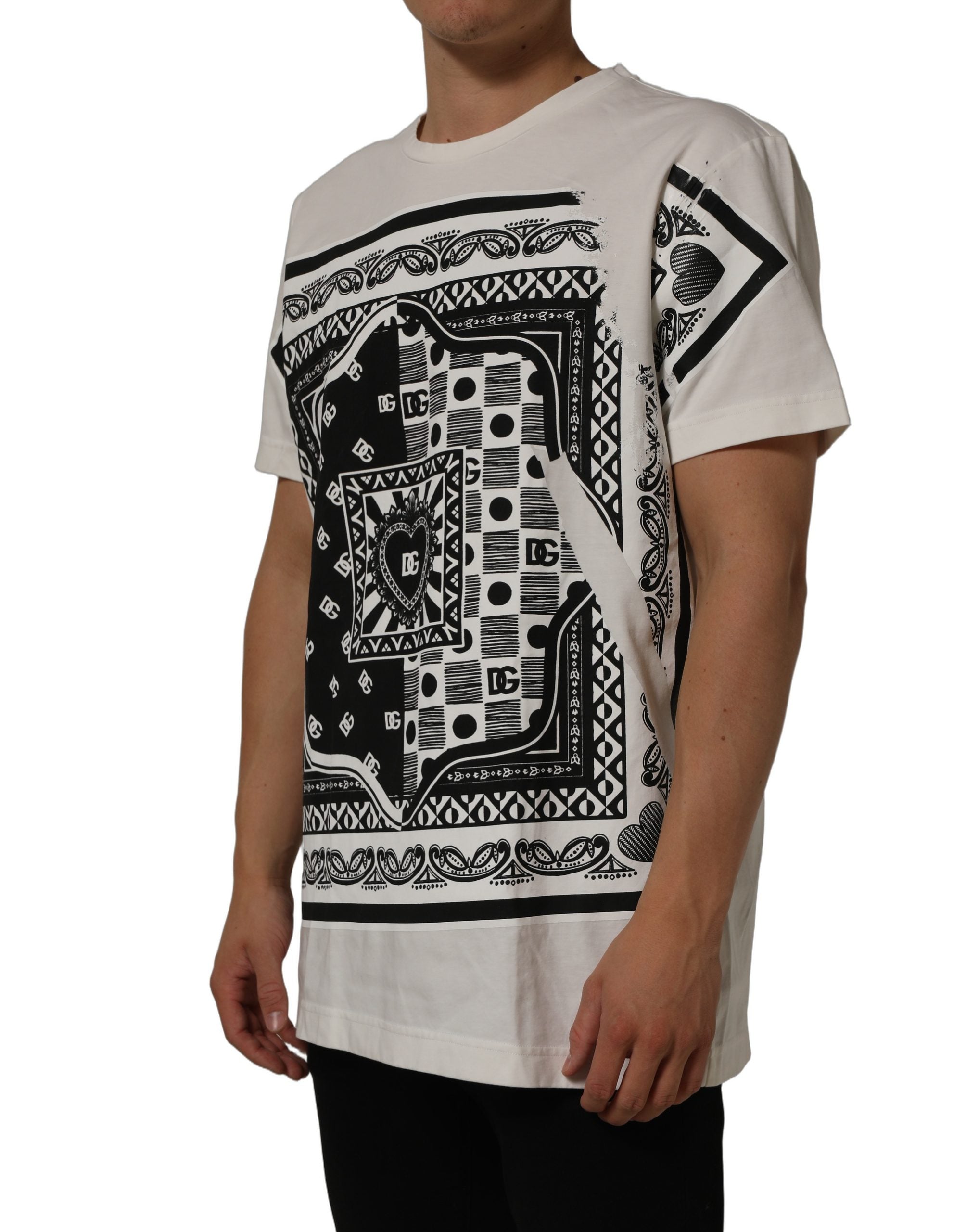 Dolce & Gabbana White Bandana Print Cotton CrewNeck T-shirt