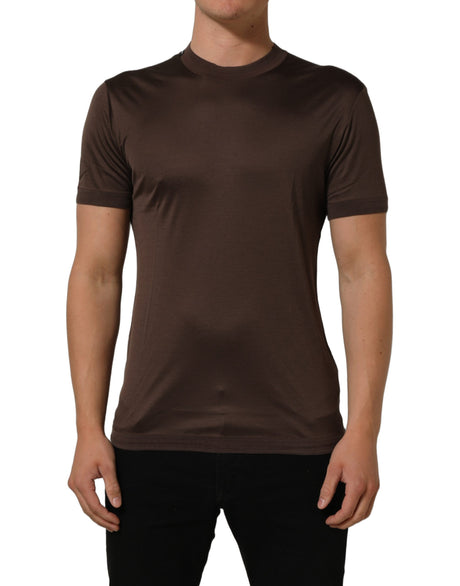 Dolce & Gabbana Brown Silk Crew Neck Short Sleeves T-shirt
