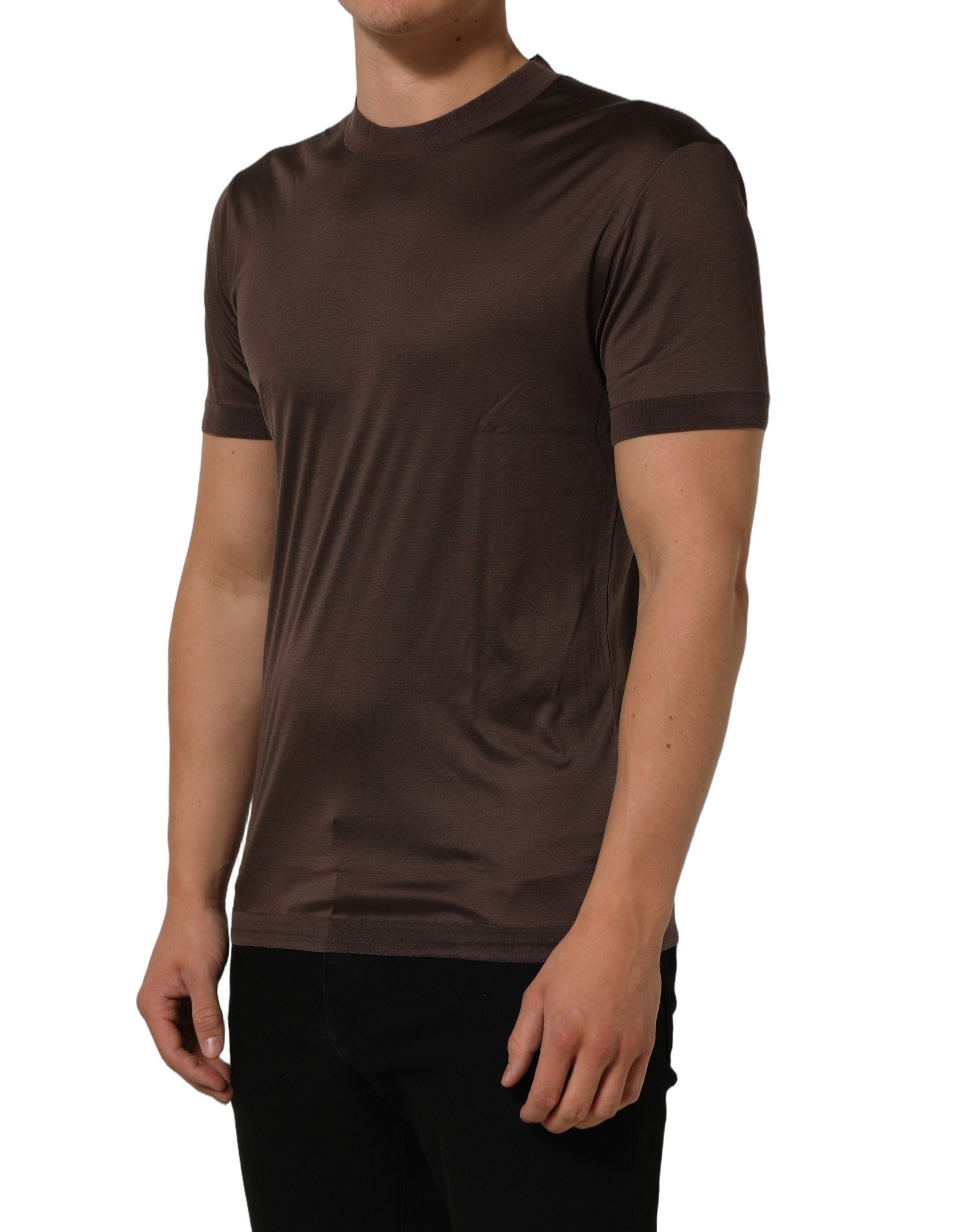 Dolce & Gabbana Brown Silk Crew Neck Short Sleeves T-shirt