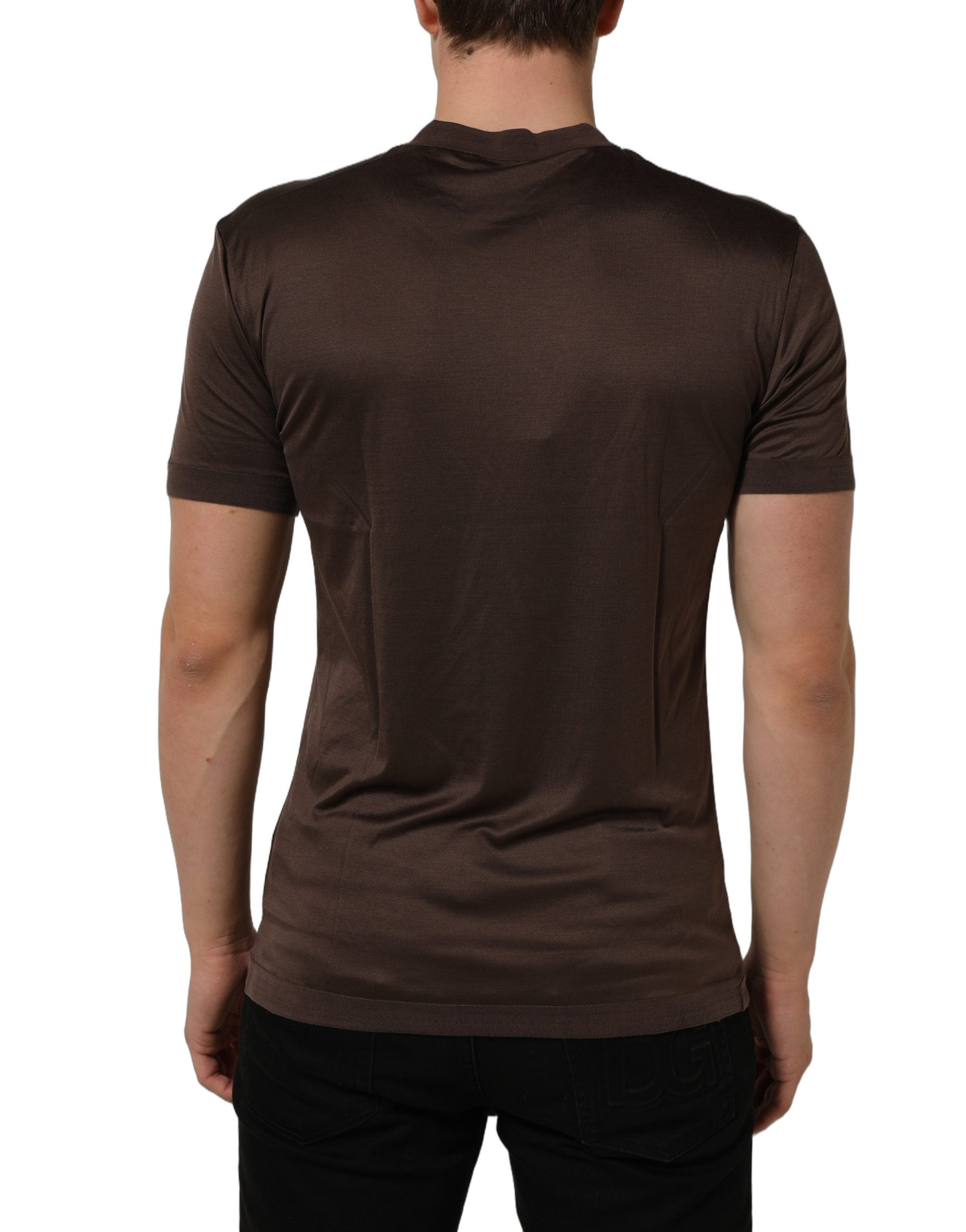 Dolce & Gabbana Brown Silk Crew Neck Short Sleeves T-shirt