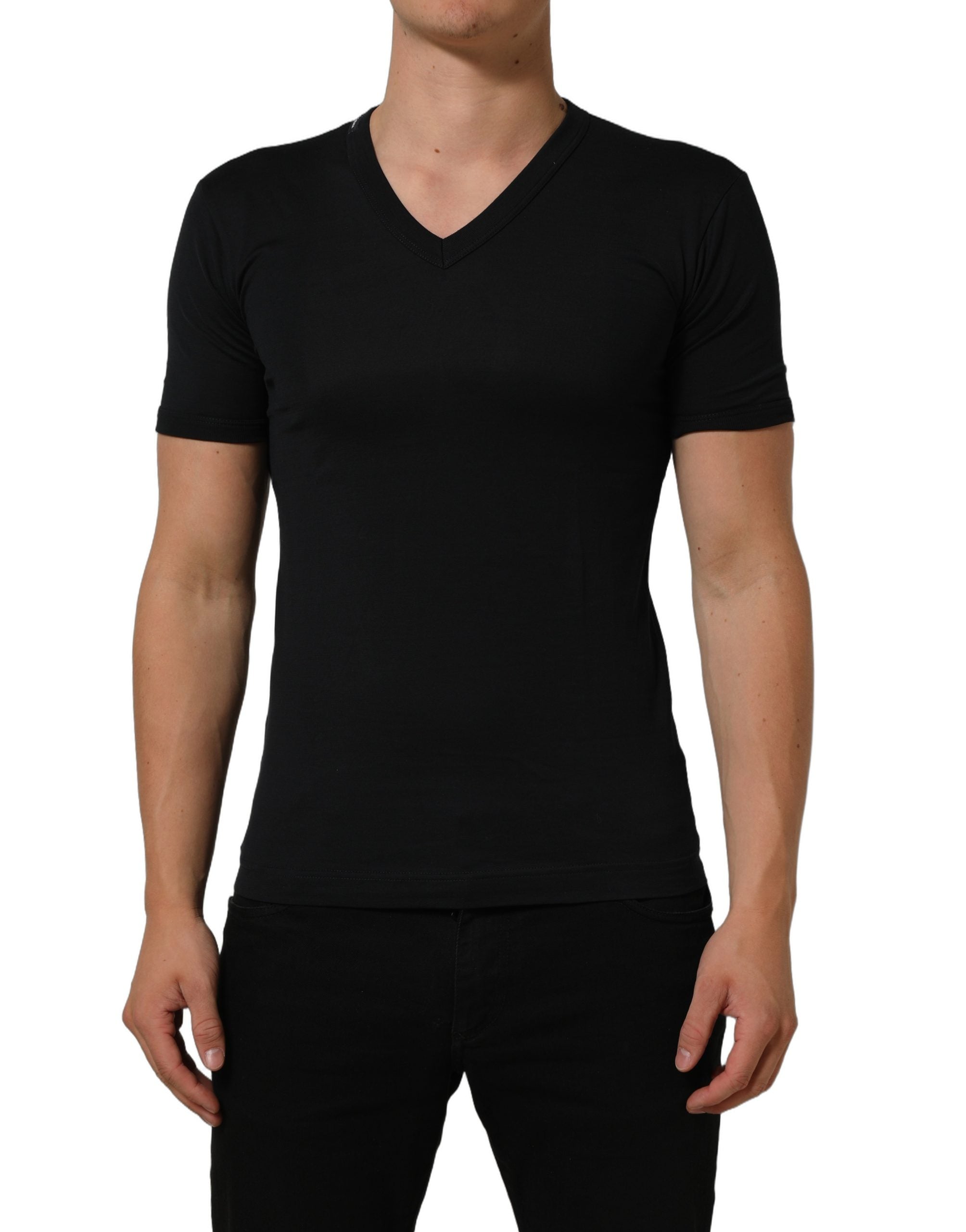 Dolce & Gabbana Dark Blue Cotton V-Neck Short Sleeve T-shirt