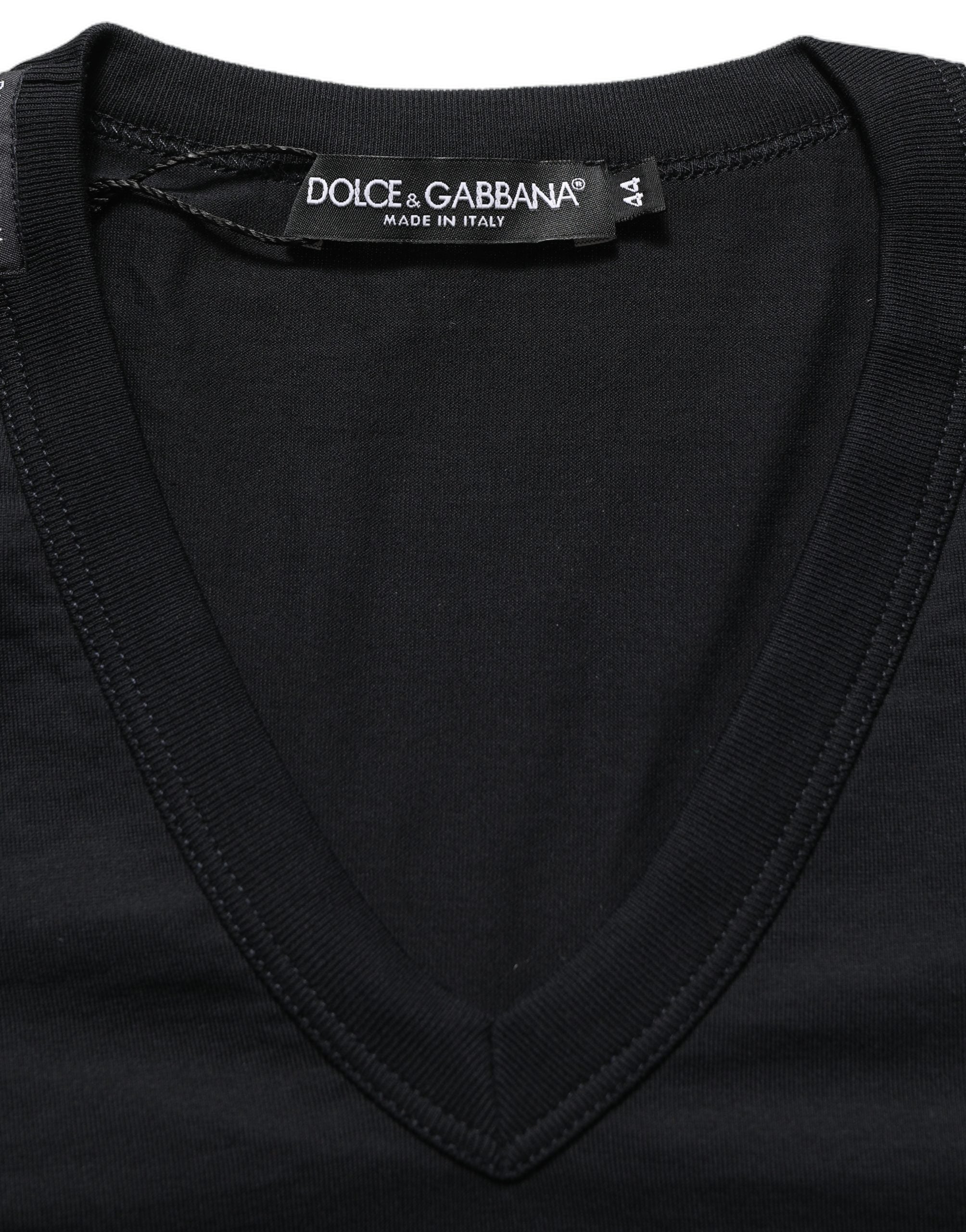 Dolce & Gabbana Dark Blue Cotton V-Neck Short Sleeve T-shirt