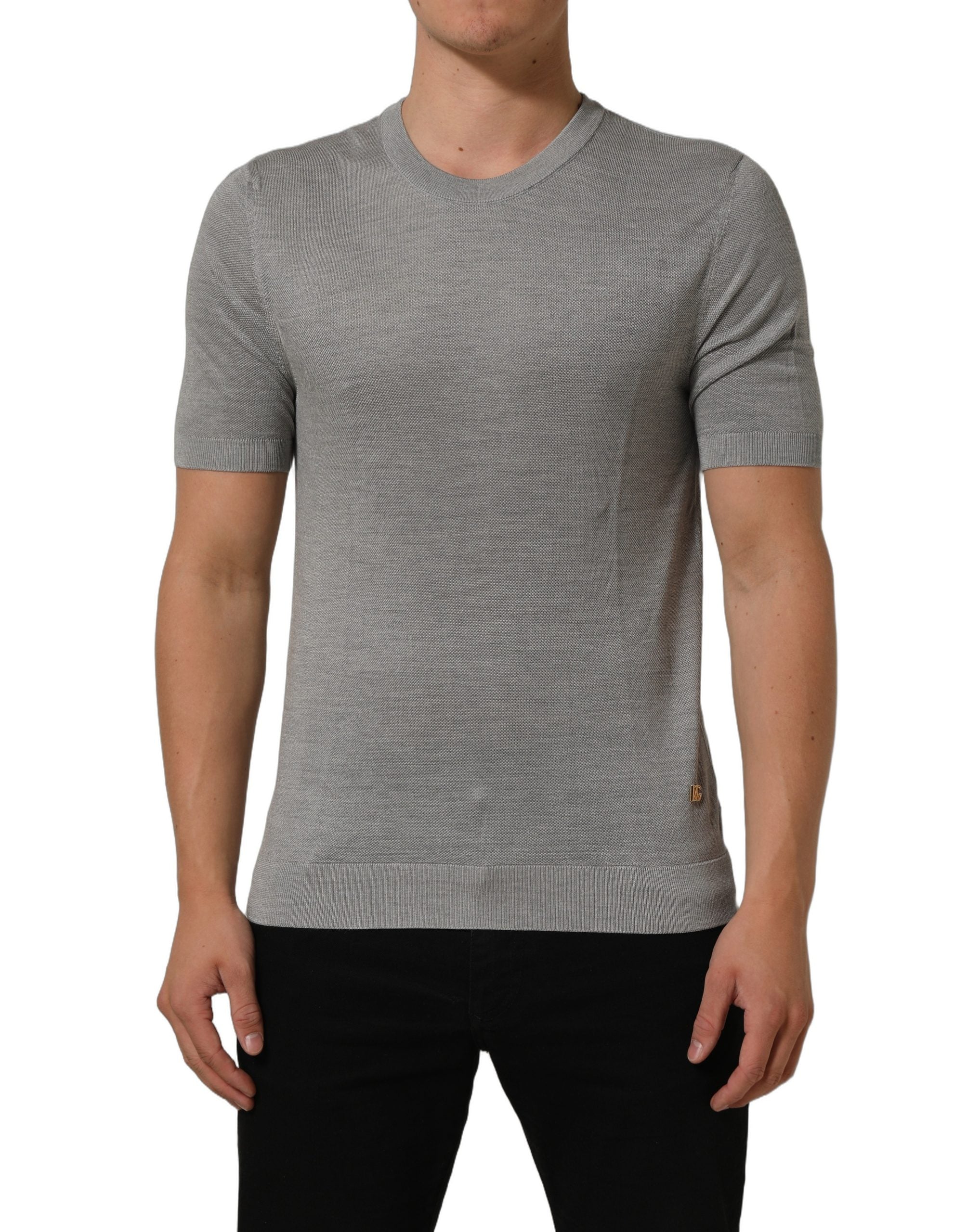 Dolce & Gabbana Gray Silk Crew Neck Short Sleeves T-shirt