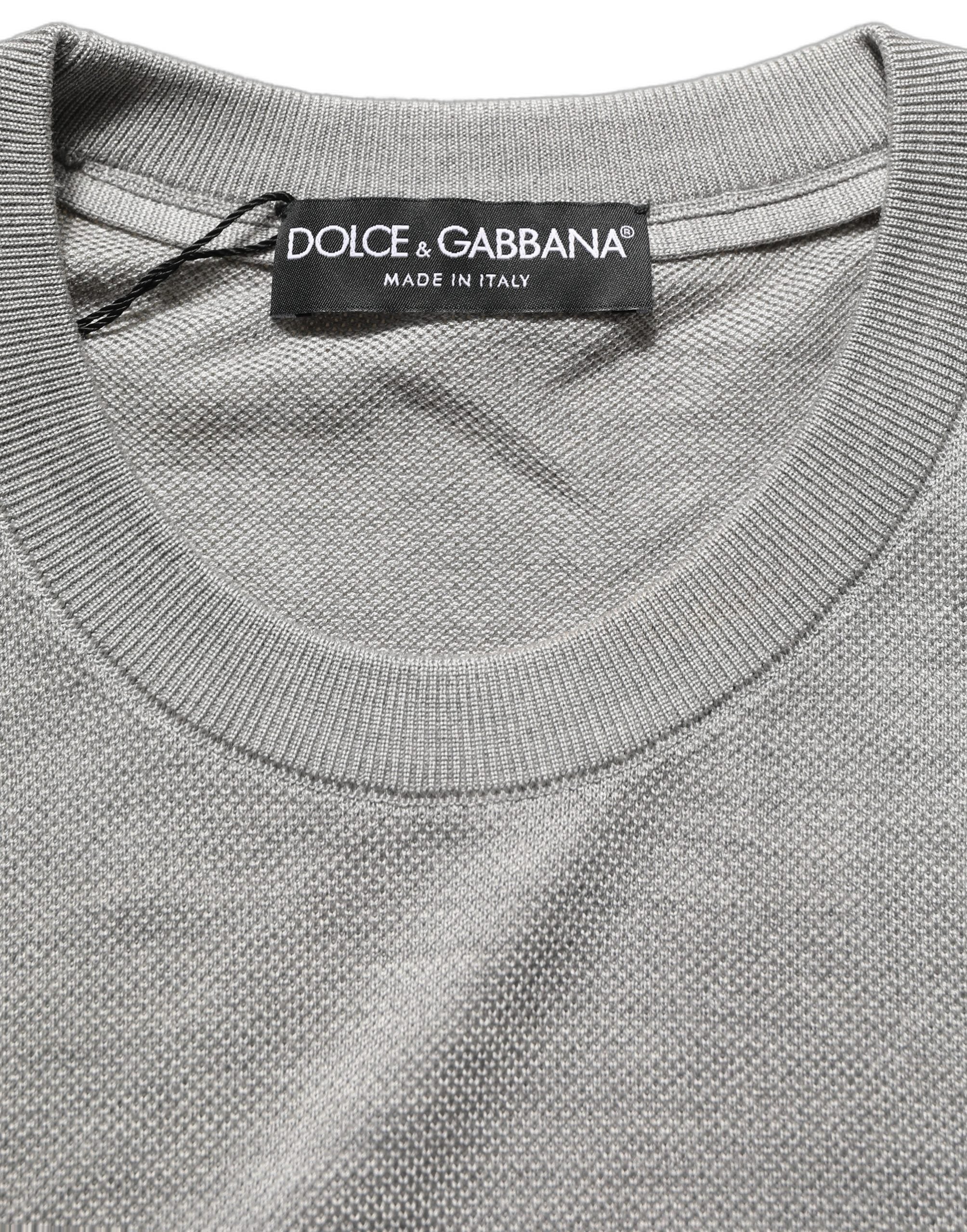 Dolce & Gabbana Gray Silk Crew Neck Short Sleeves T-shirt