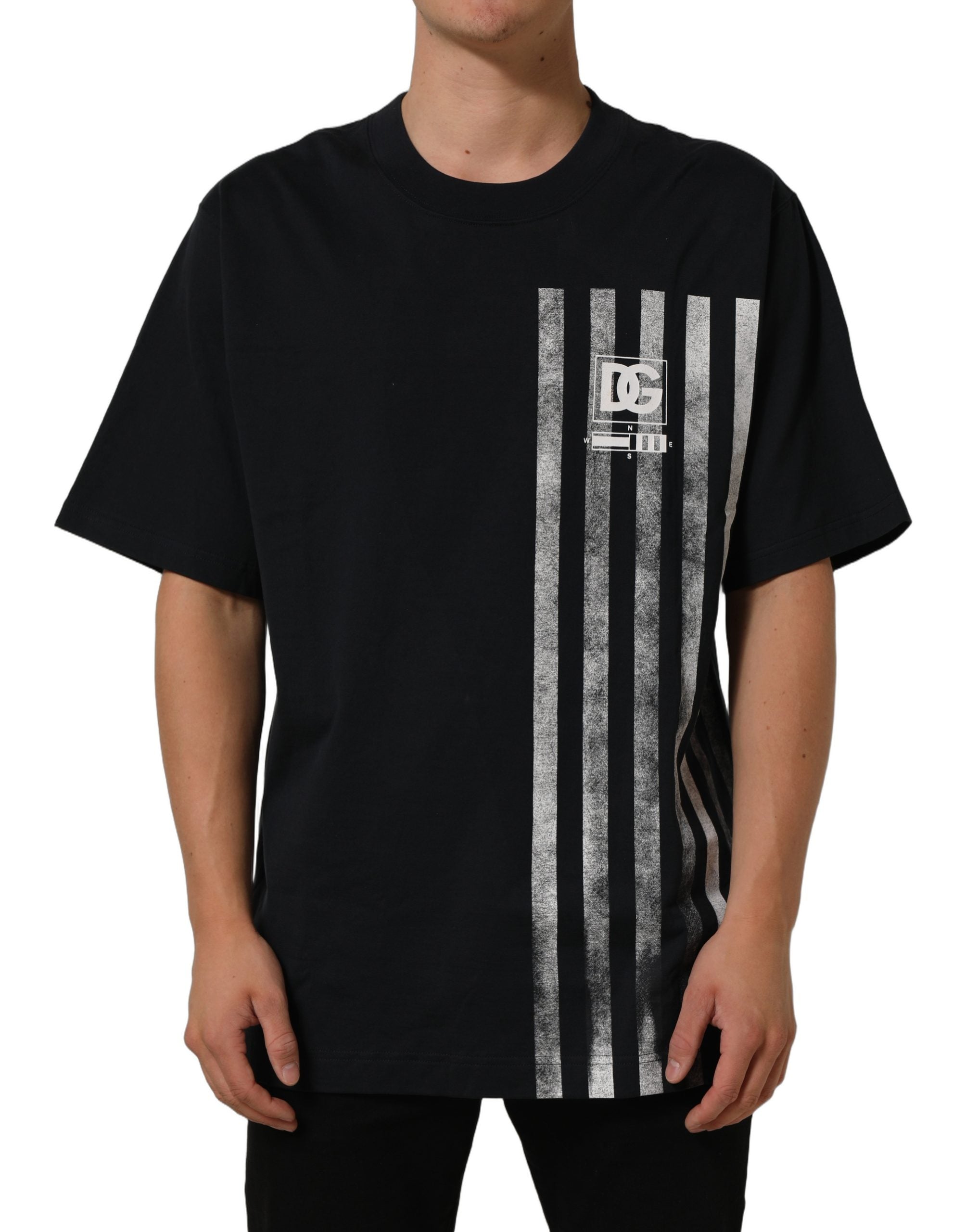 Dolce & Gabbana Blue Striped Print Cotton Crew Neck  T-shirt